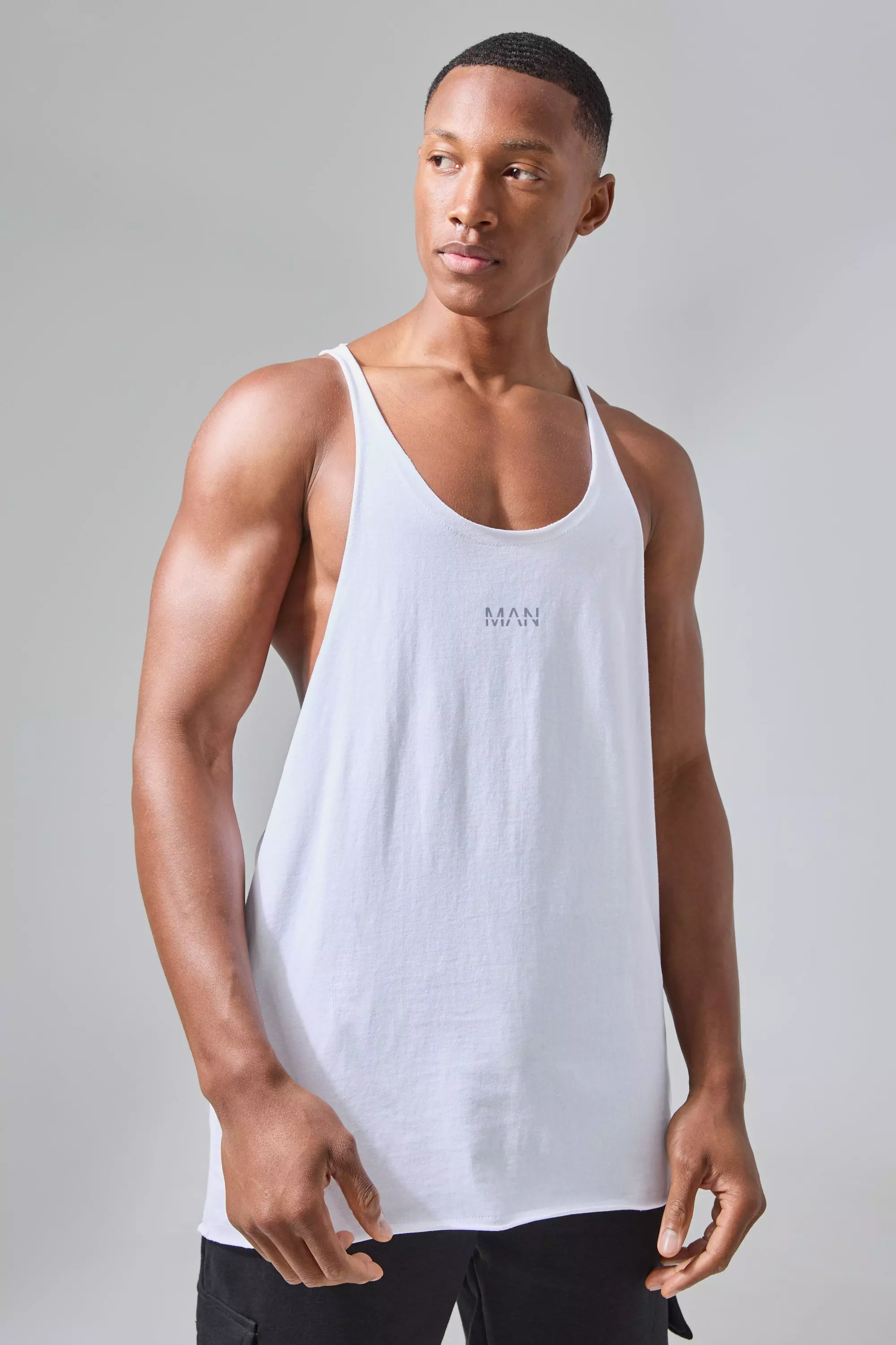 White Man Active Raw Edge Jersey Stringer Vest alternative image