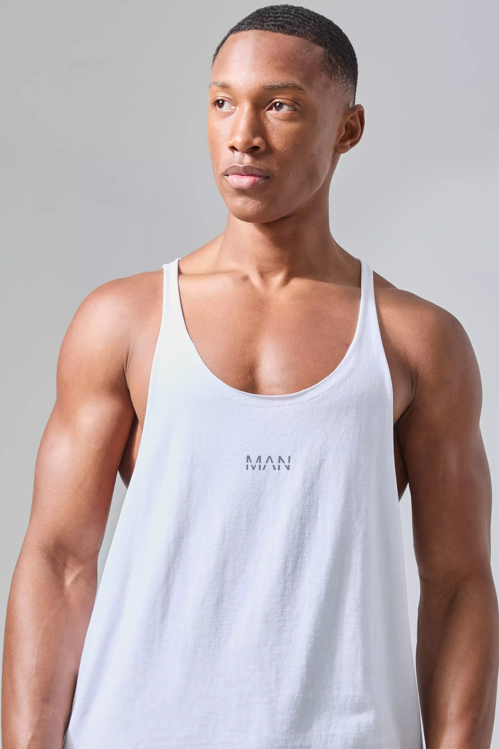 White Man Active Raw Edge Jersey Stringer Vest alternative image