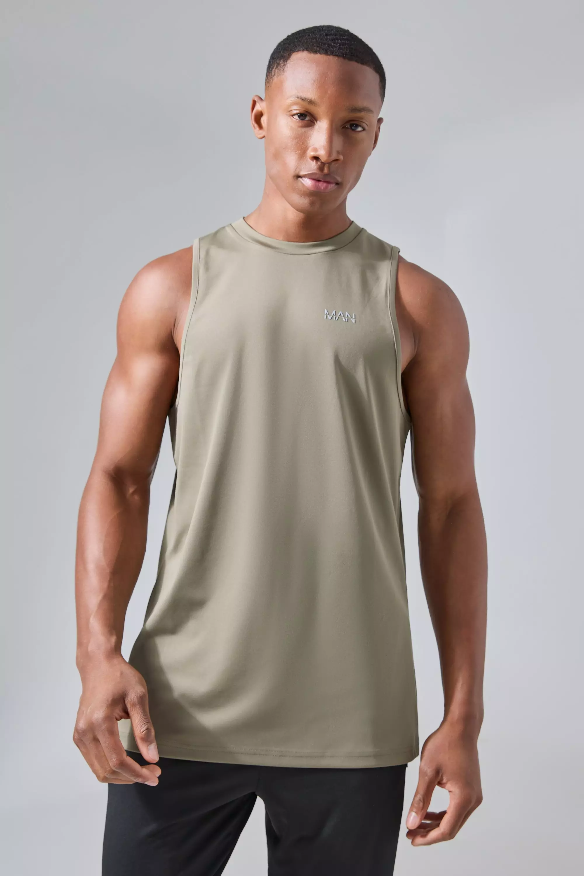 Man Active Performance Reg Fit Tank Khaki