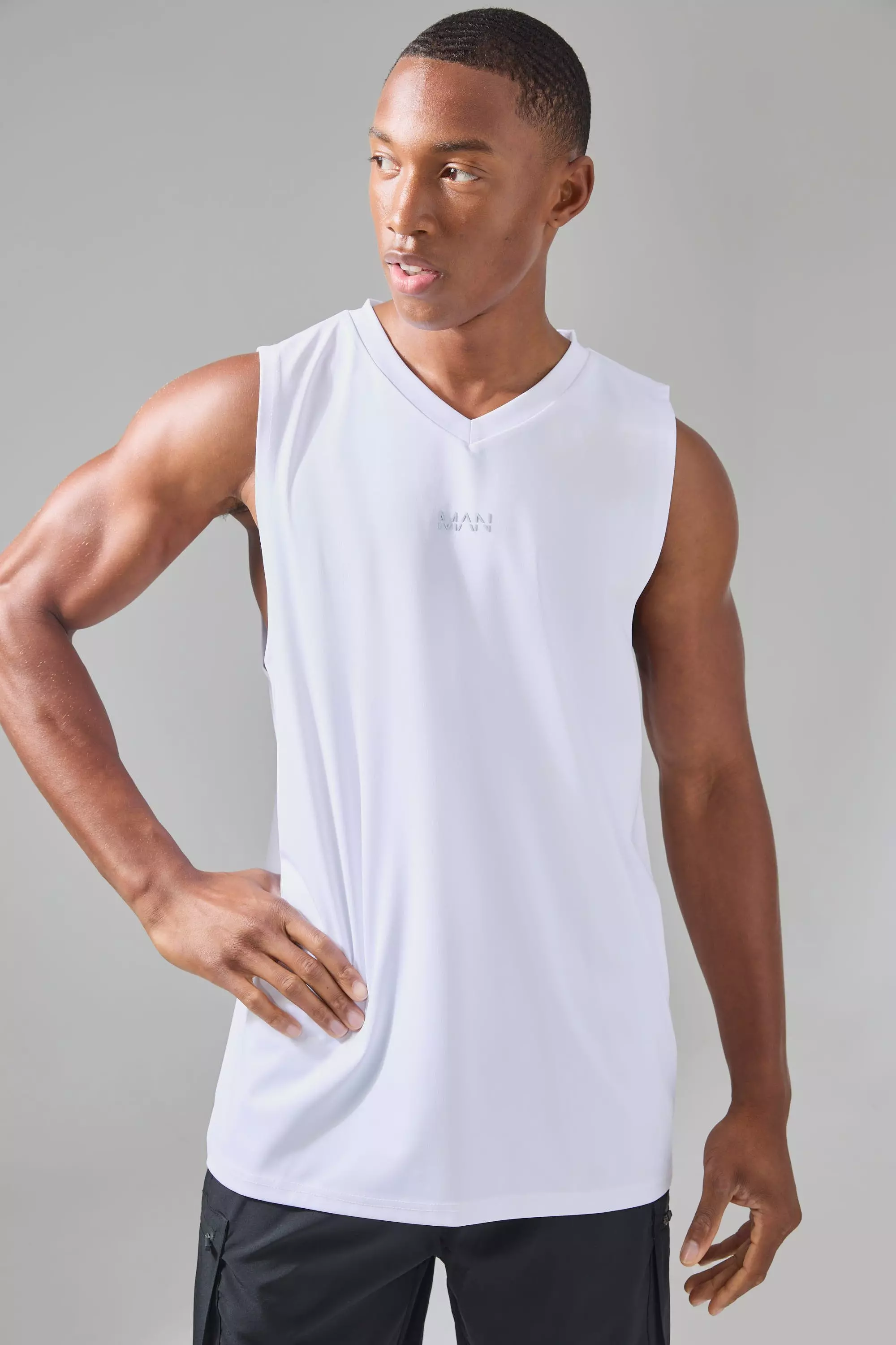 Man Active V Neck Performance Regular Fit Tank White