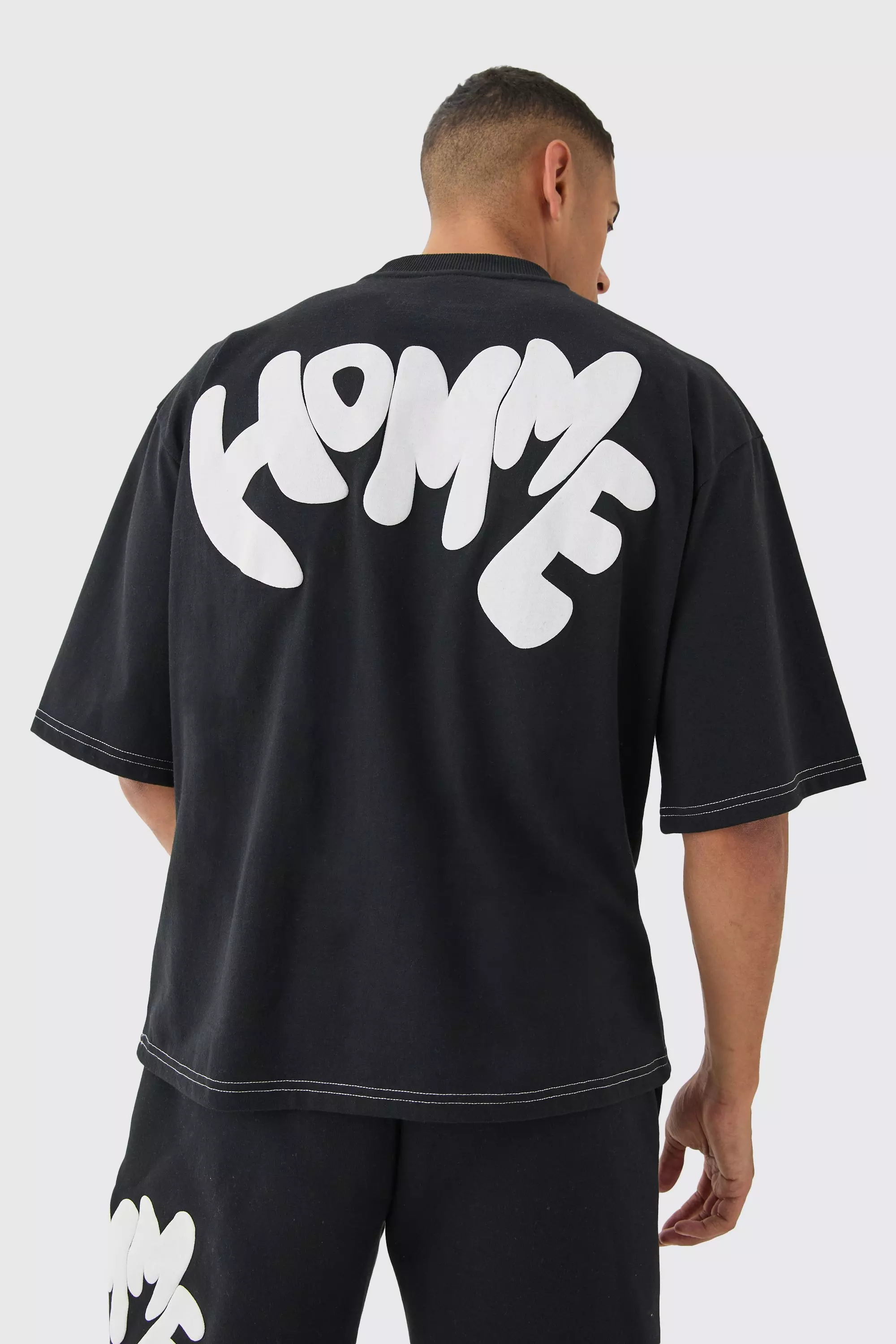 T-shirt oversize imprimé à manches 3/4, Black autre image