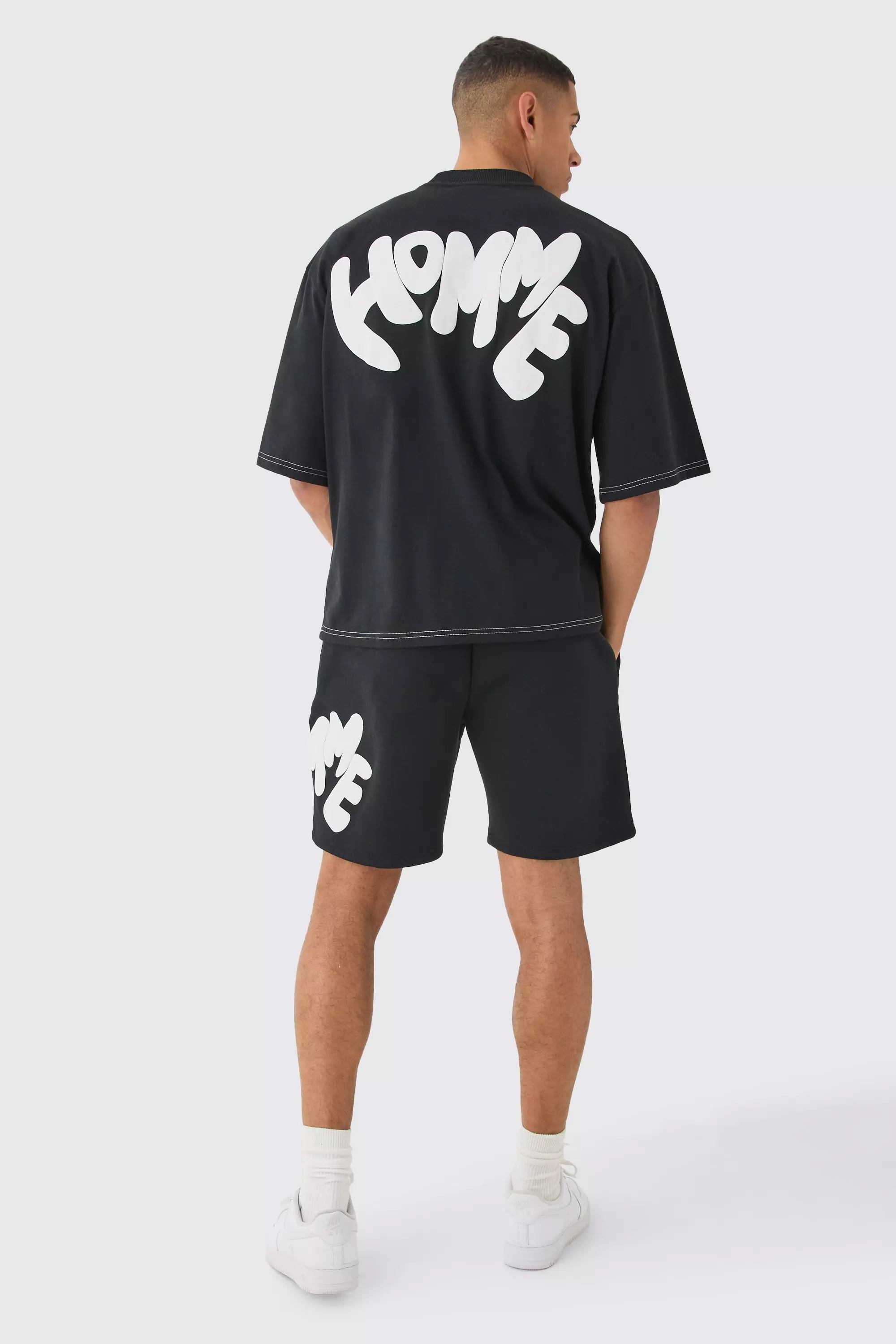 T-shirt oversize imprimé à manches 3/4, Black autre image