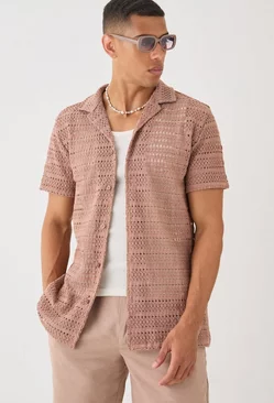 Oversized Weave Look Shirt Taupe