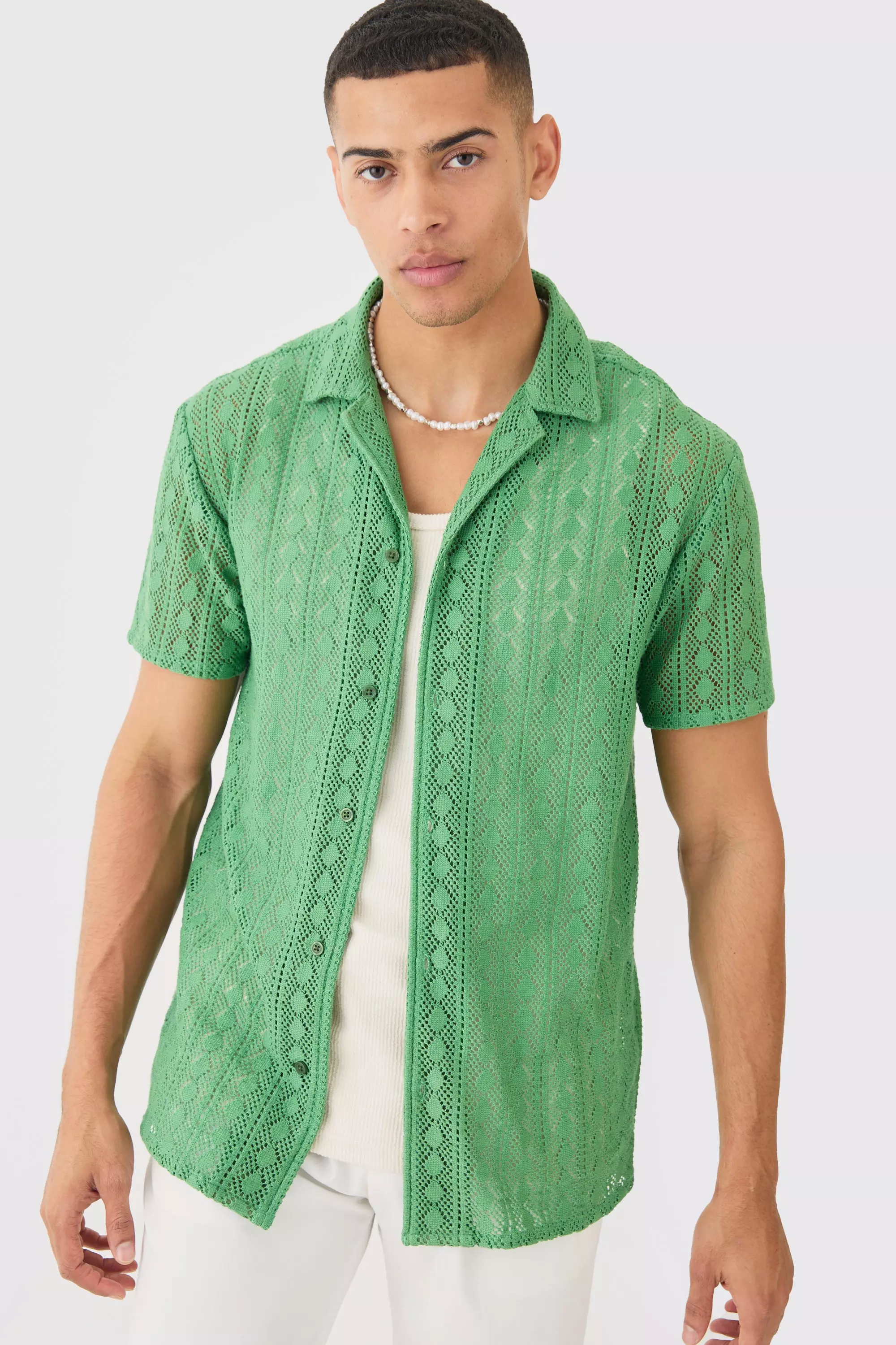 Green Open Stitch Diamond Shirt
