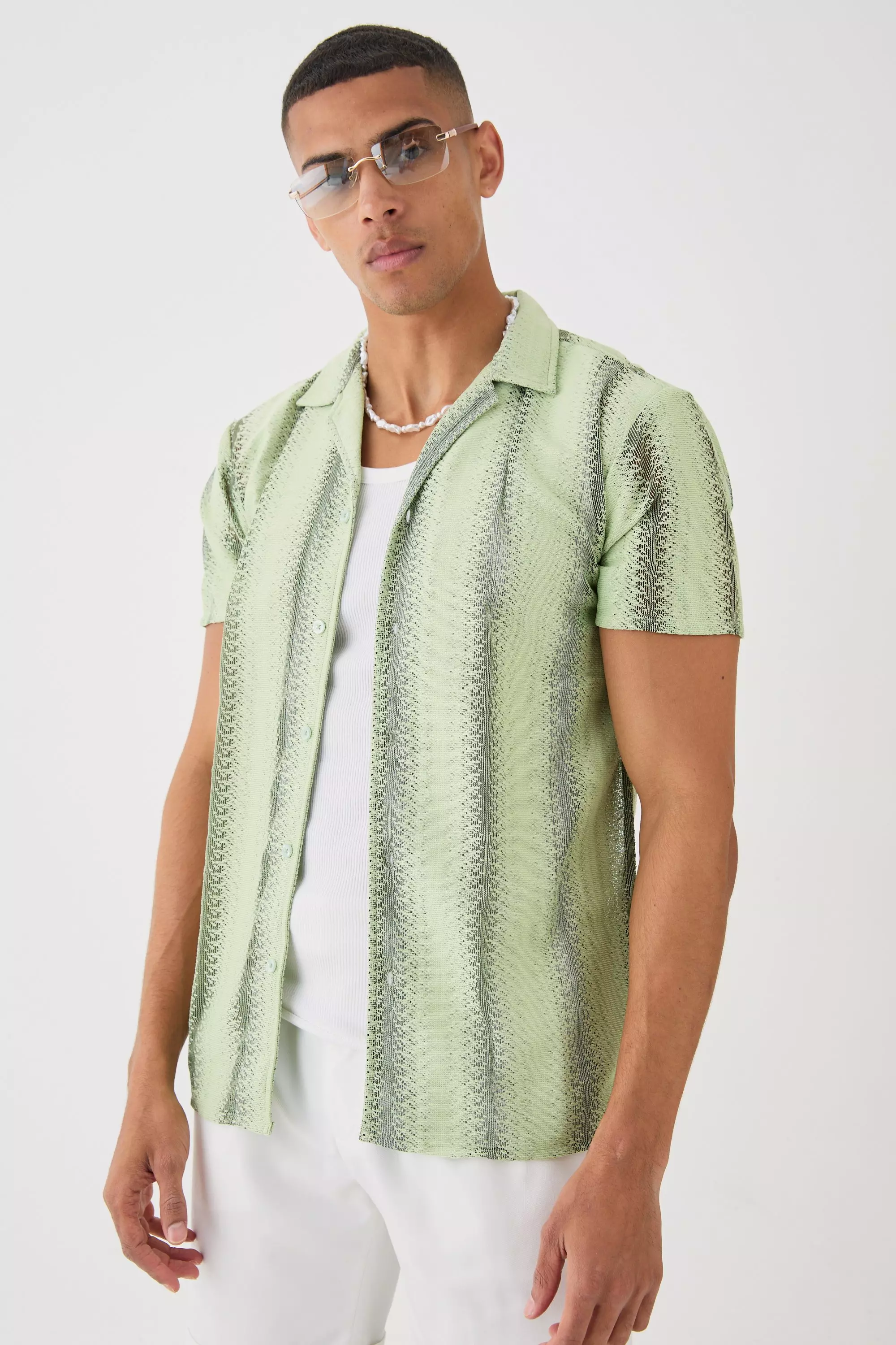 Open Stitch Sheer Stripe Shirt Mint