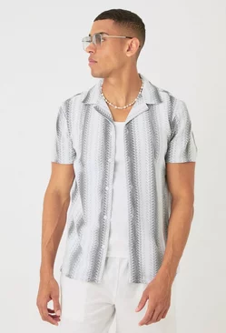 Open Stitch Sheer Stripe Shirt White