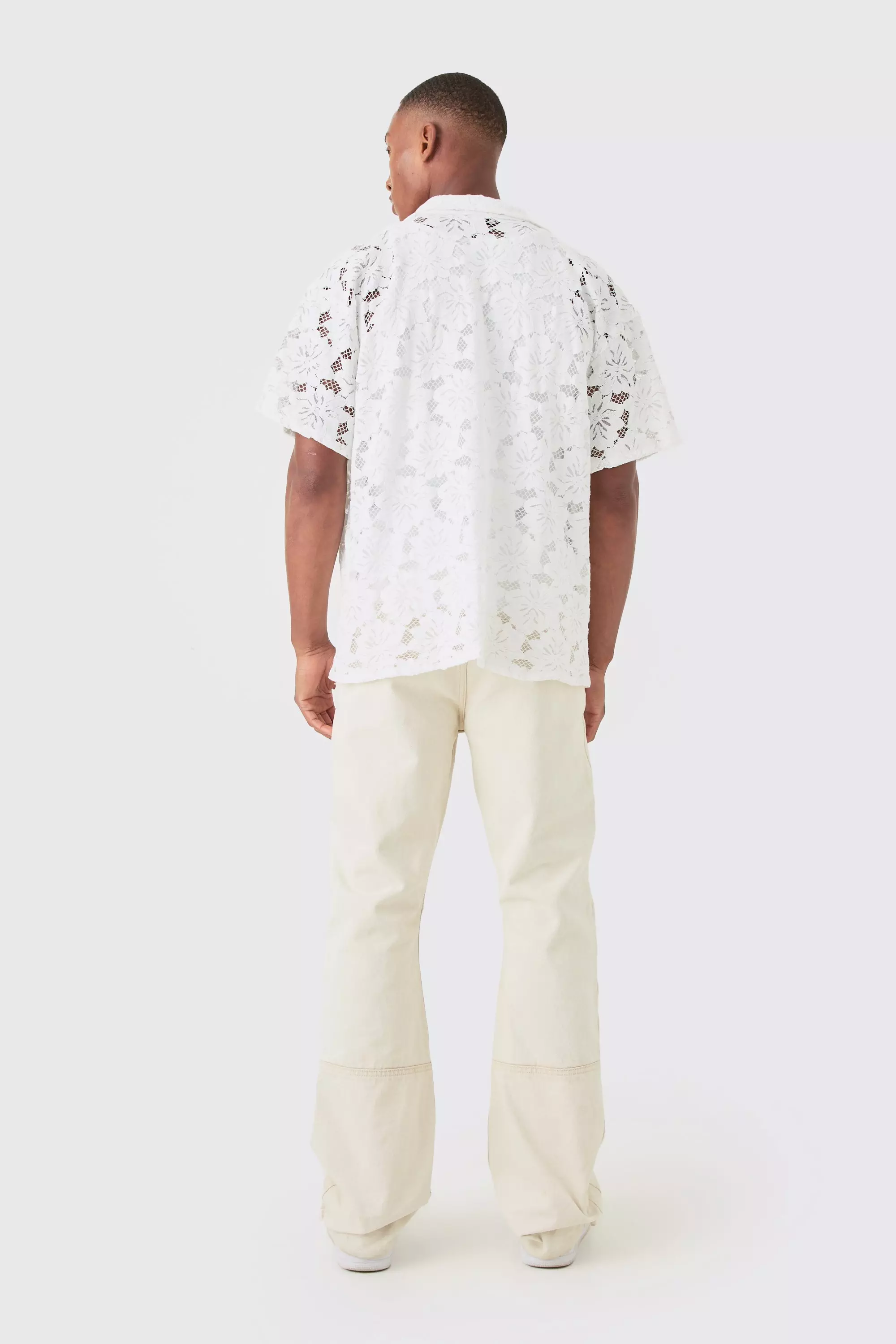 Camicia Squadrata In Pizzo A Fiori, White immagine alternativa