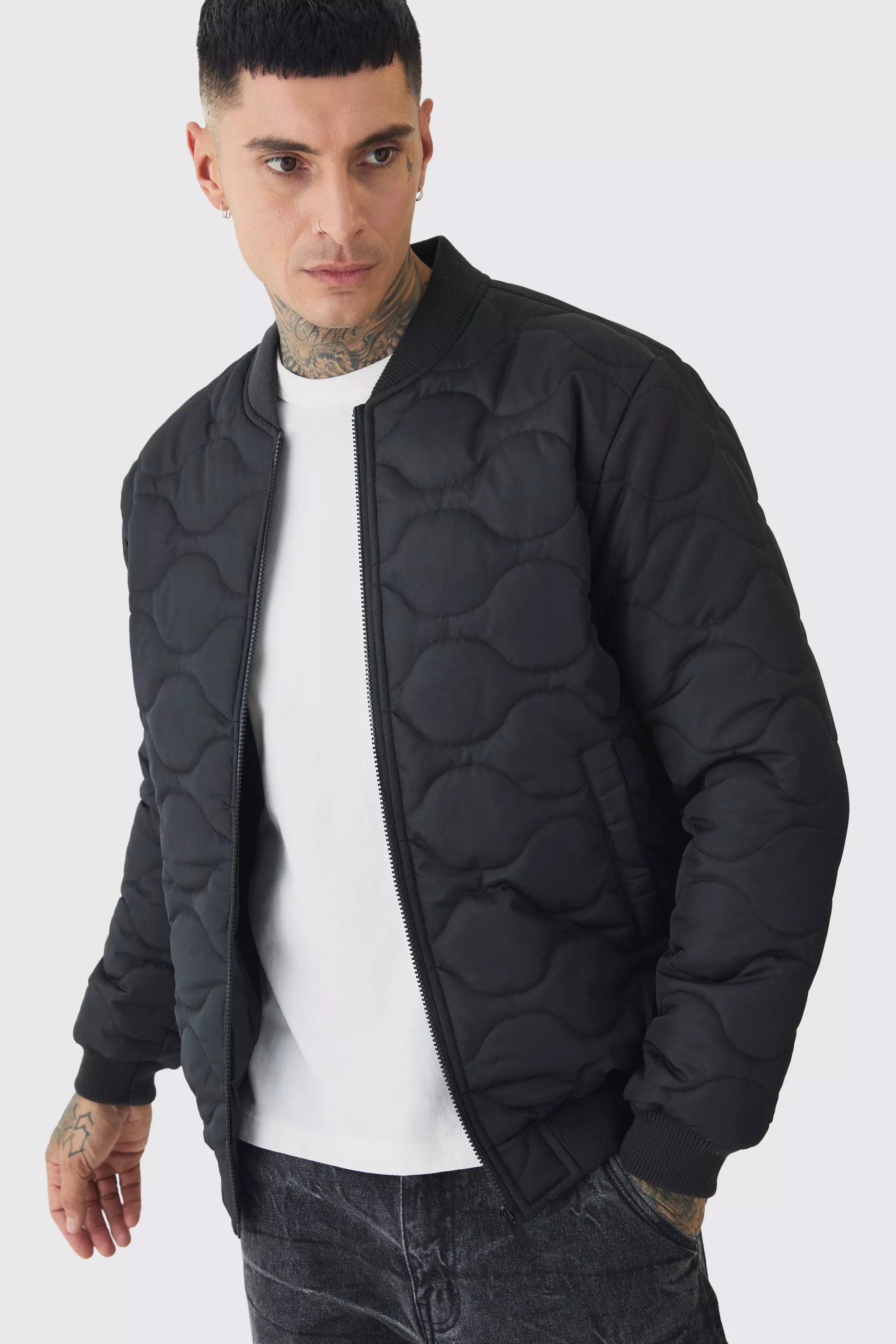 Tall Official Quilted Bomber Jacket In Black alternative image