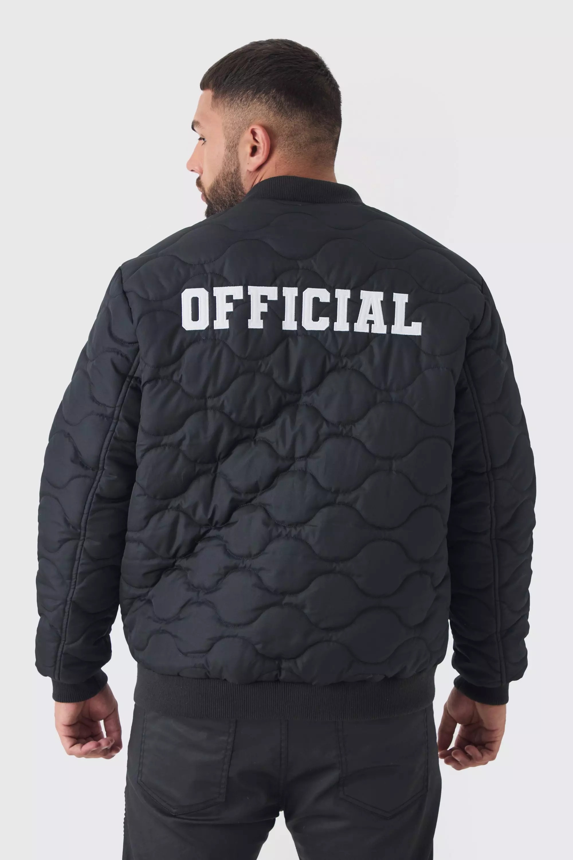 Plus Official Quilted Bomber Jacket In Black Black