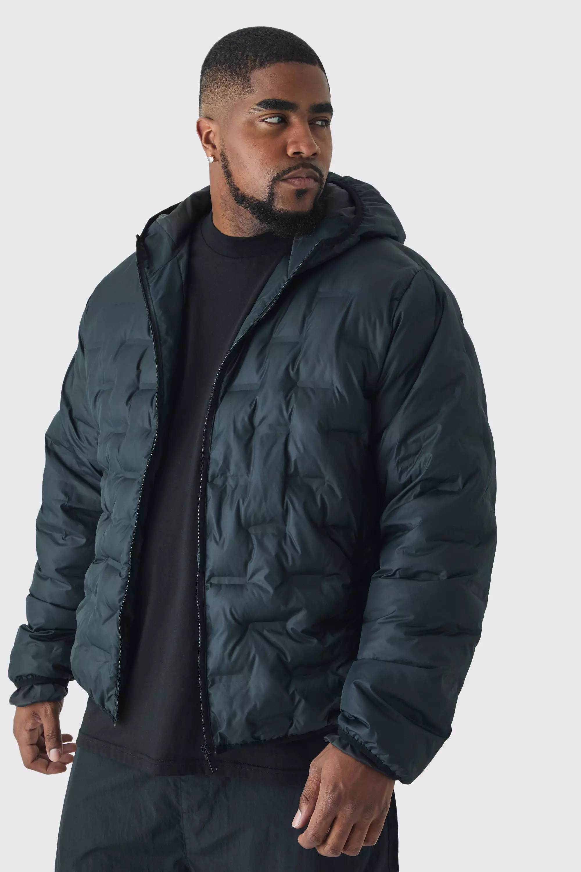 Plus Hooded Heat Seal Quilted Jacket In Black Black