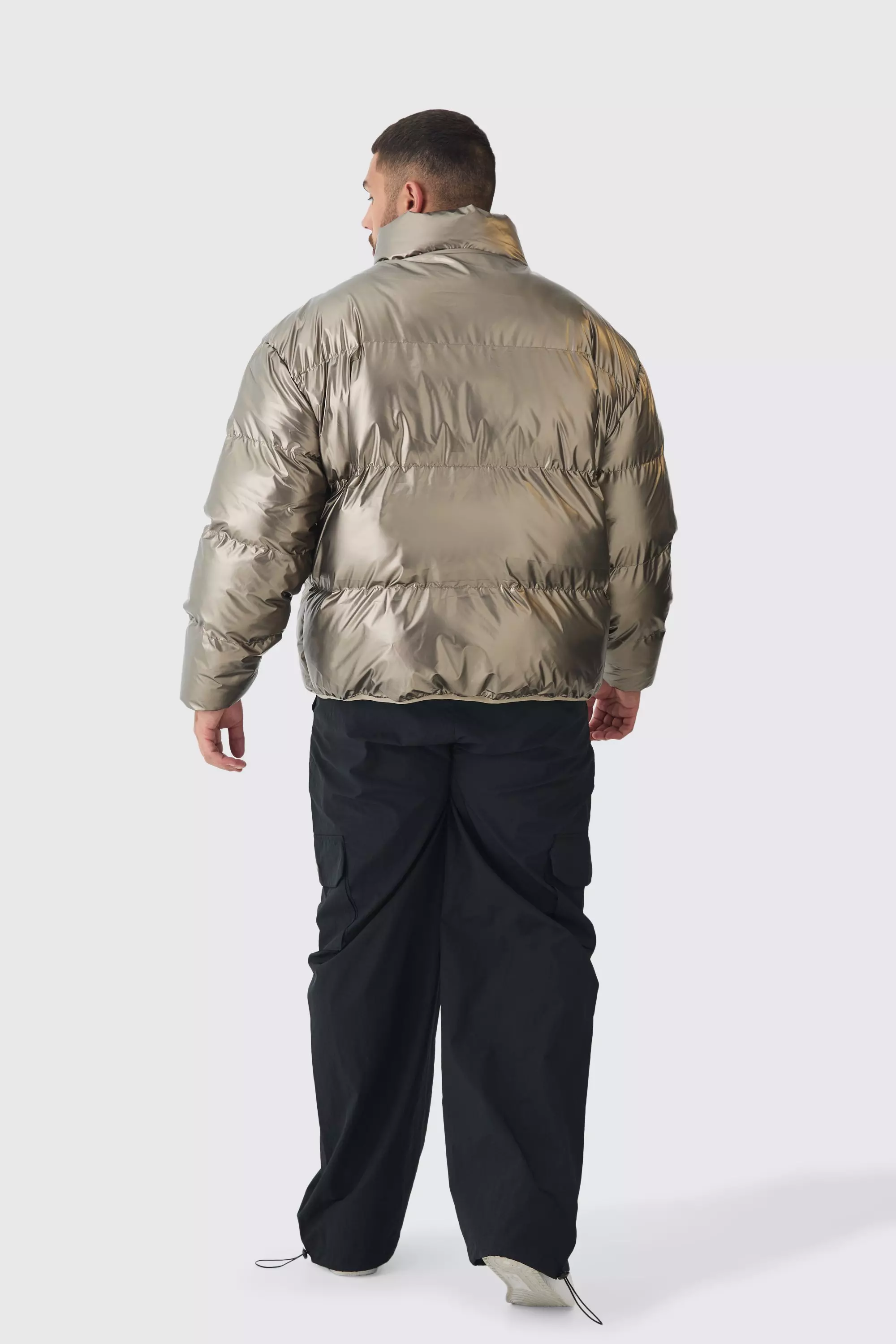 Plus Metallic Funnel Neck Puffer Jacket In Bronze alternative image