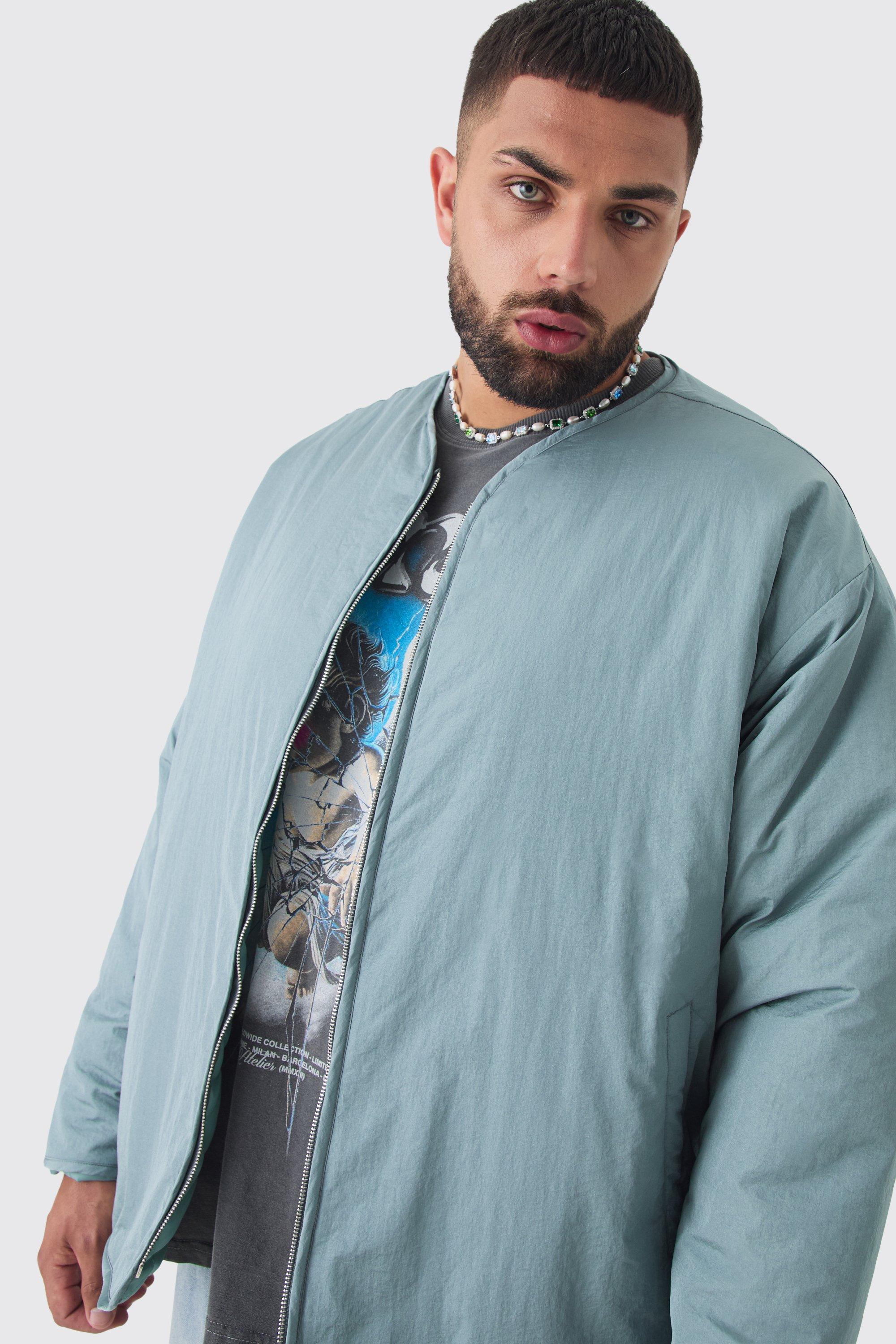 Plus Oversized Collarless Padded Bomber Jacket In Slate