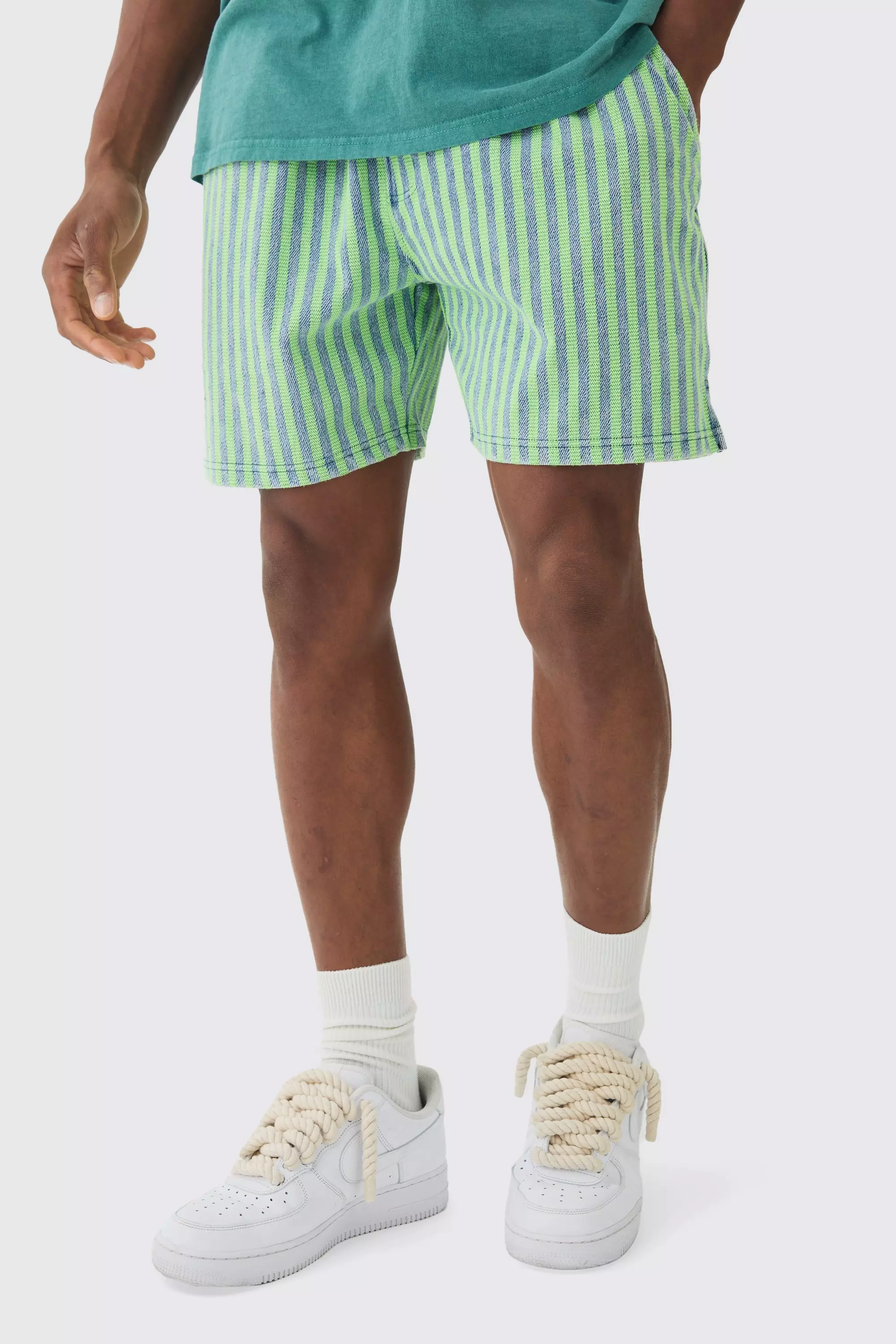 Blue Relaxed Indigo Dyed Striped Short