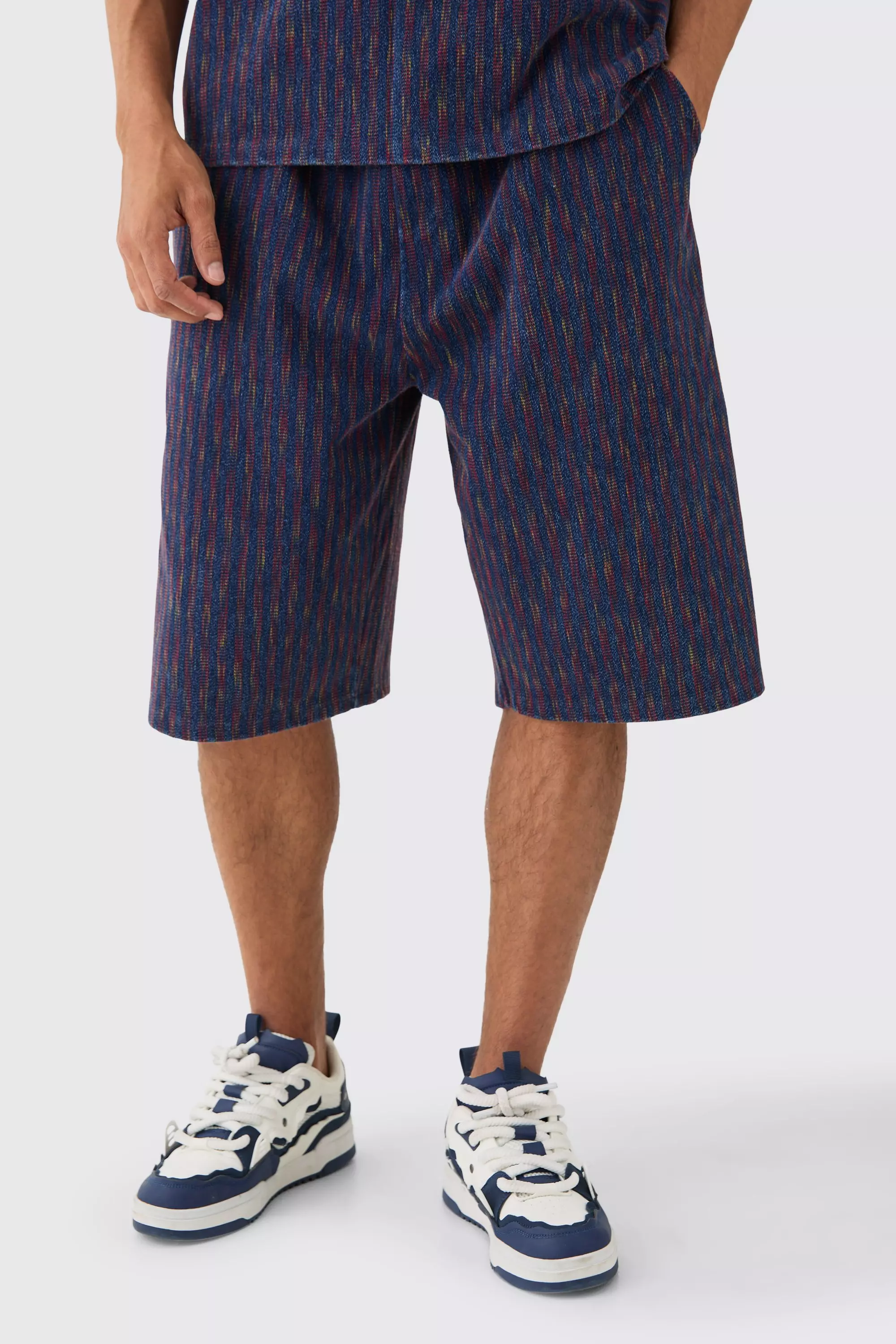 Blue Relaxed Indigo Dyed Striped Jort