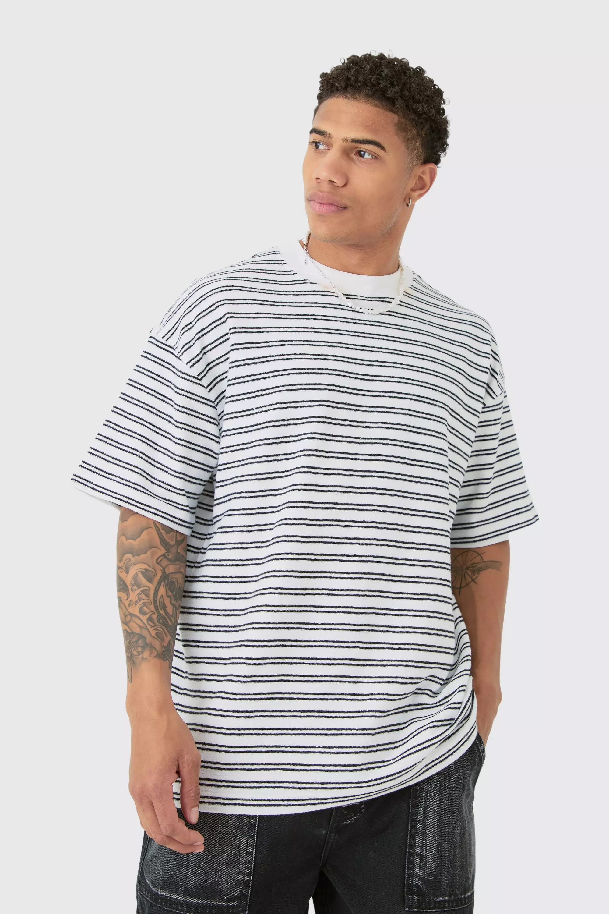 Geripptes gestreiftes Oversize T-Shirt, Multi alternatives Bild