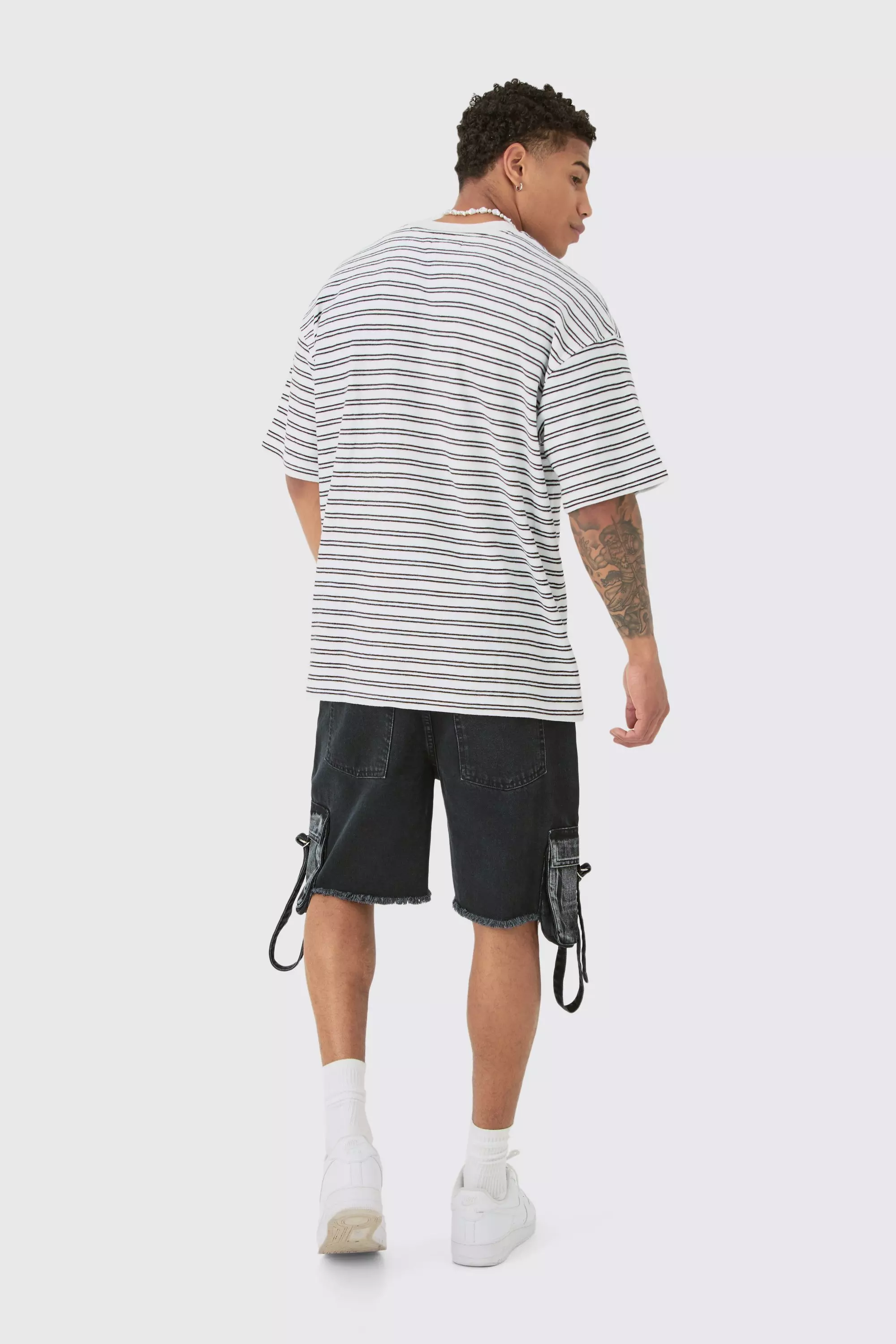 Geripptes gestreiftes Oversize T-Shirt, Multi alternatives Bild