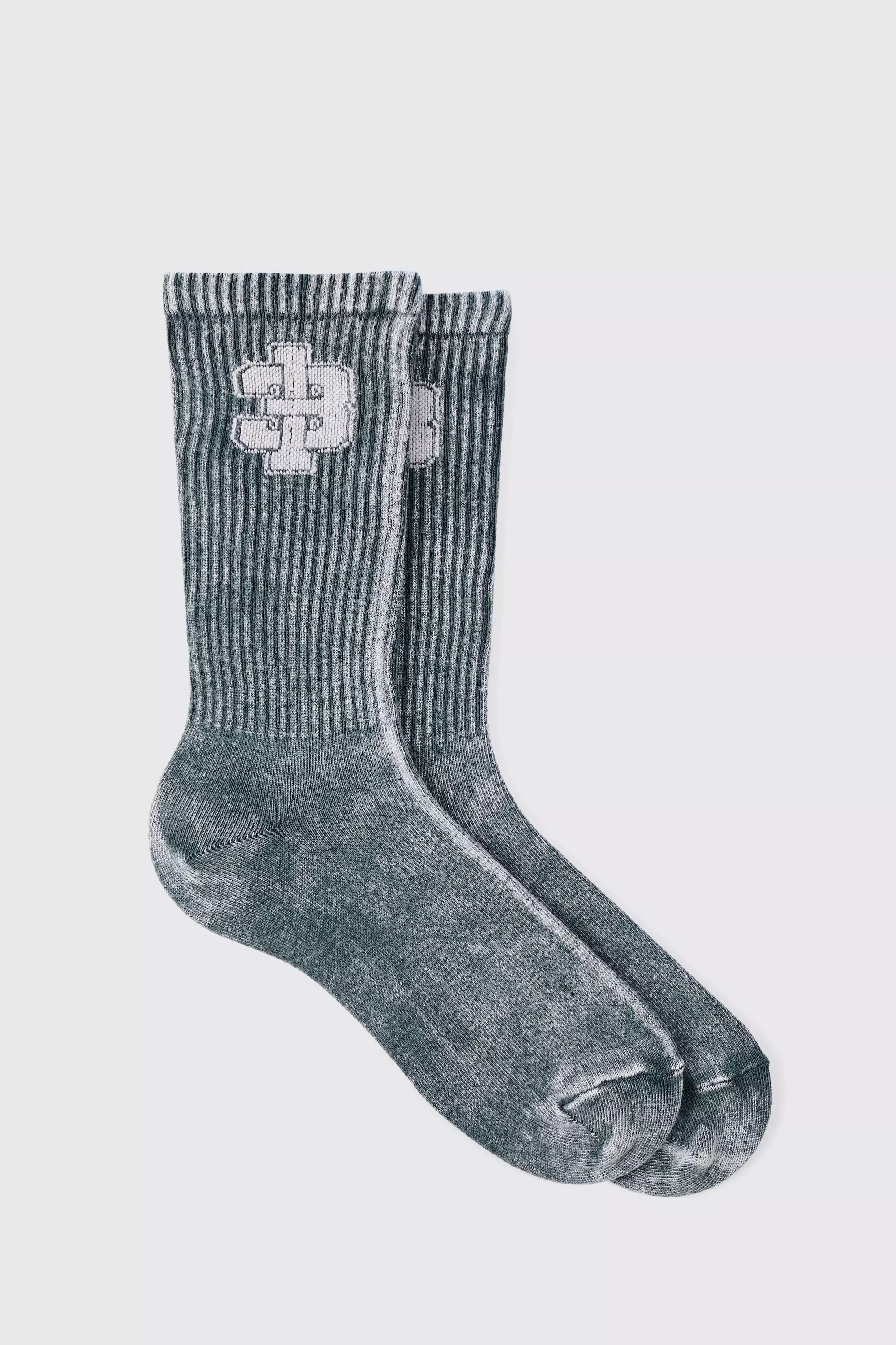 Acid Wash 13 Jacquard Socks In Charcoal Charcoal