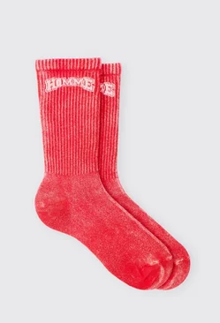 Acid Wash Homme Socks In Red Red