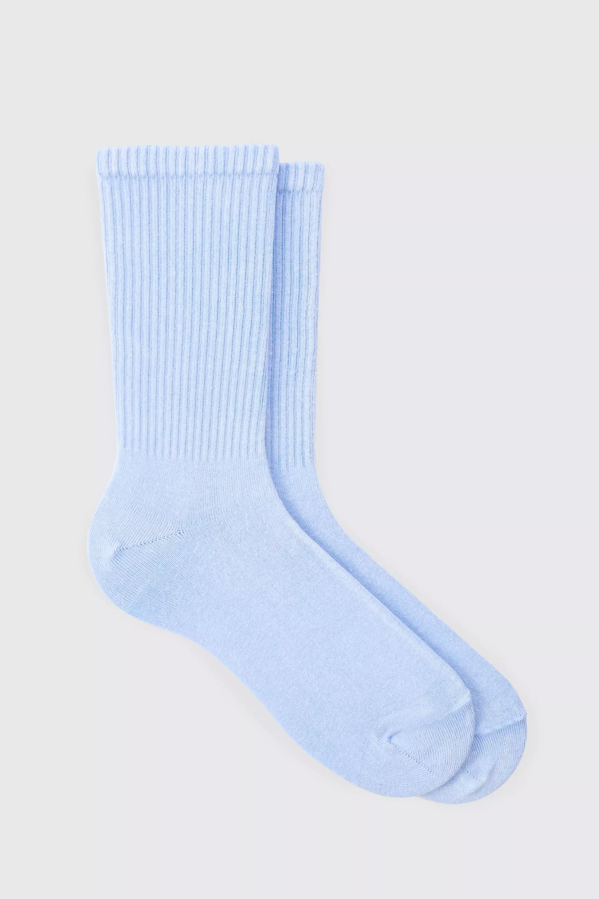 Acid Wash Plain Ribbed Sports Socks In Light Blue Light blue
