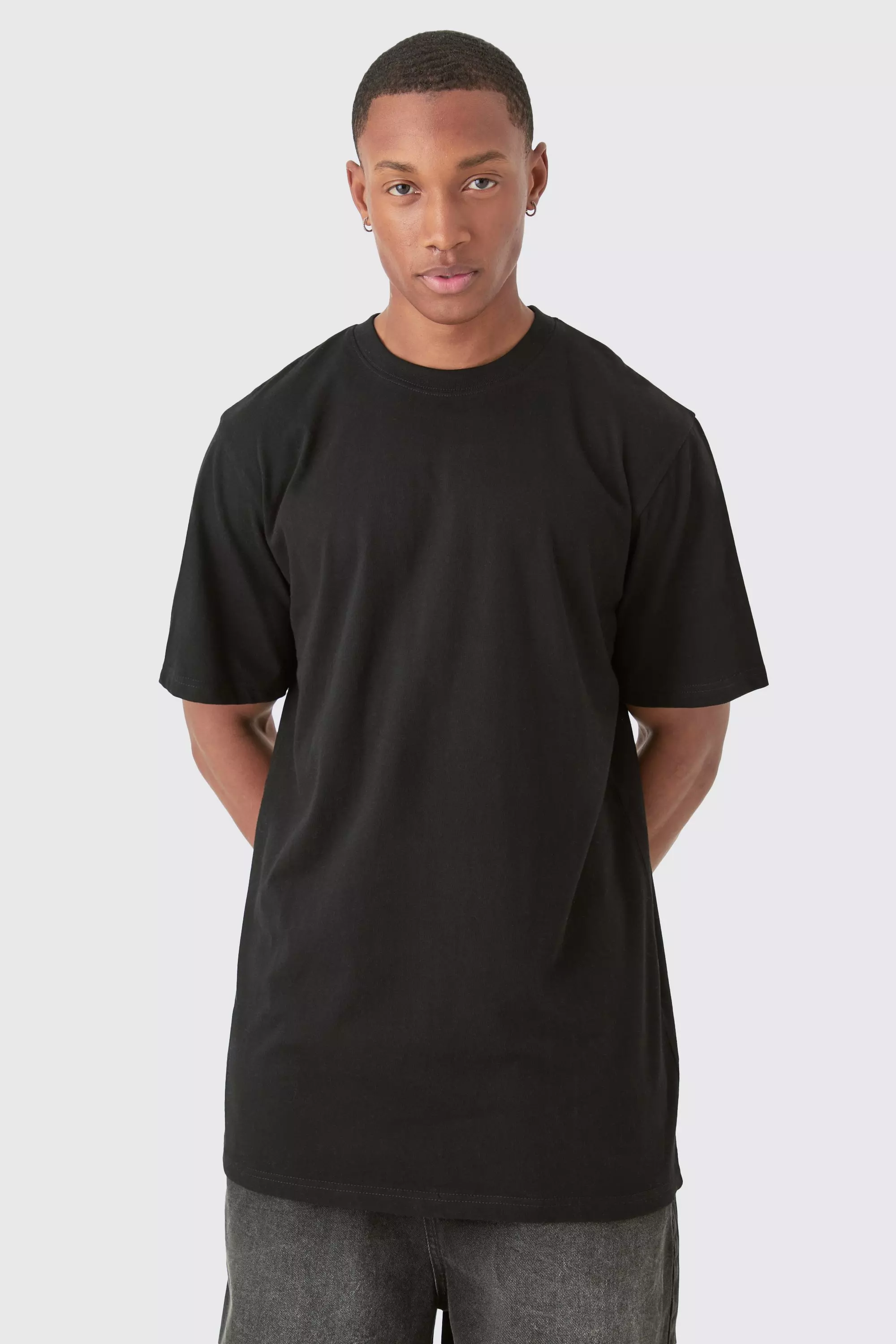 Black Basic Longline Crew Neck T-shirt