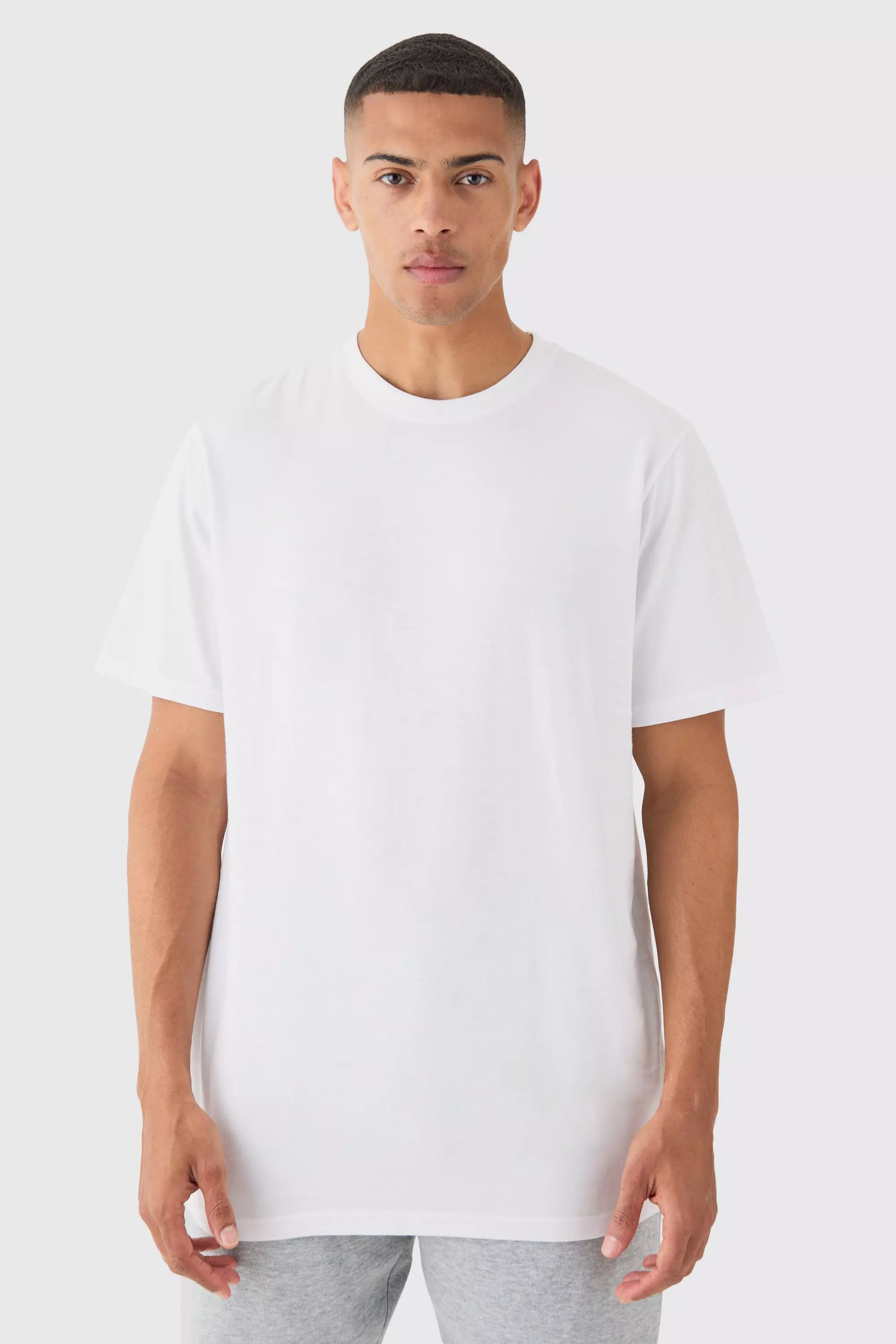 White Basic Longline Crew Neck T-shirt