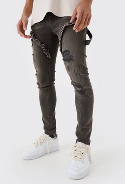 Brown Skinny Stretch Ripped Carpenter Jeans In Brown