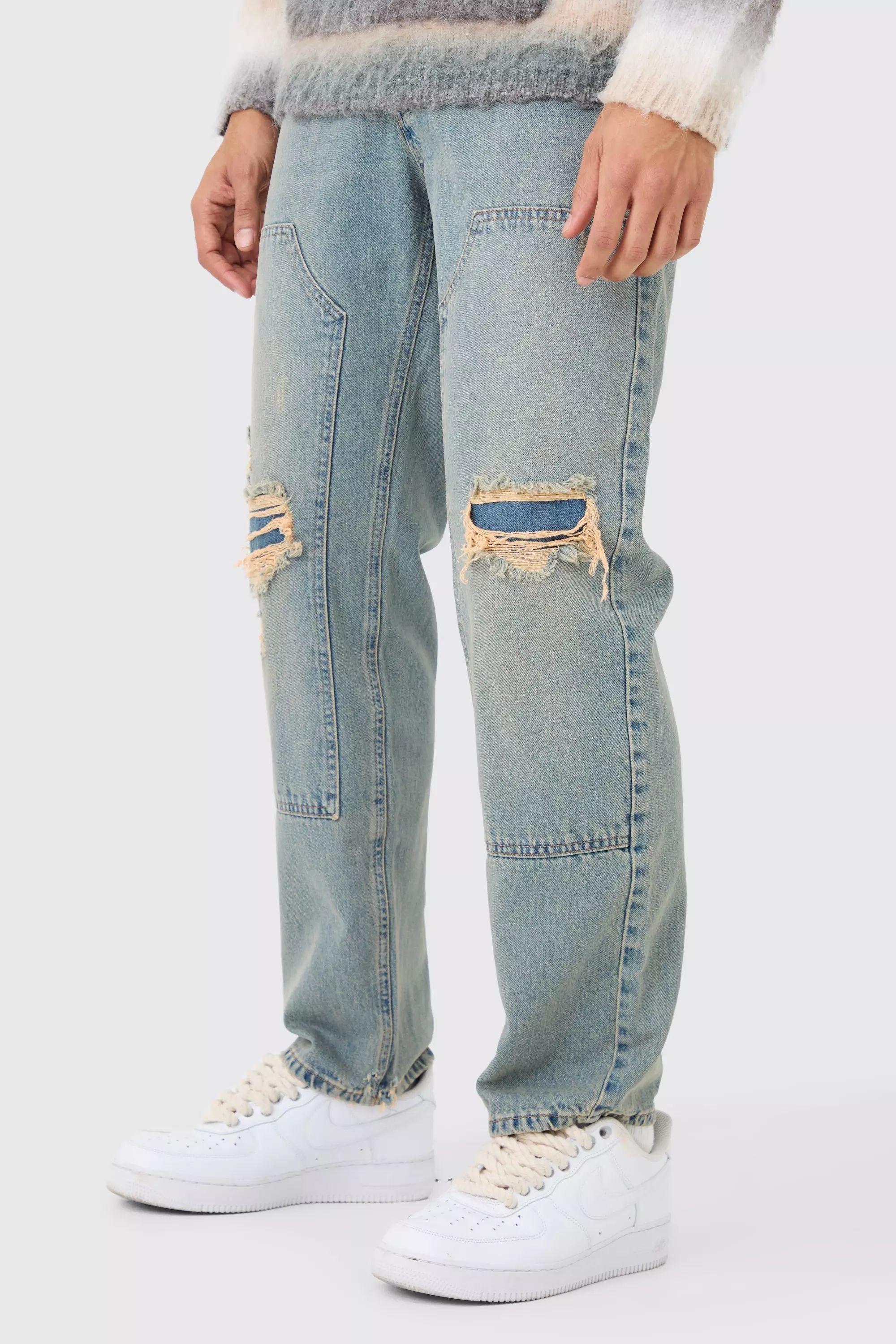 Relaxed Rigid Ripped Carpenter Jeans In Vintage Blue Vintage blue