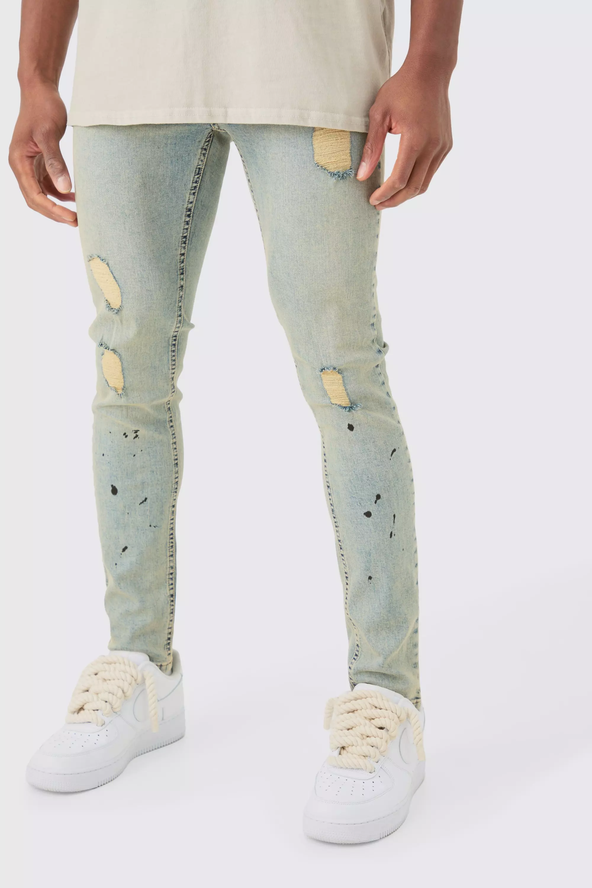 Blue Skinny Stretch Ripped Jeans In Vintage Blue
