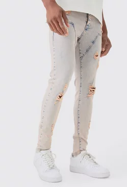 Skinny Stretch Ripped Carpenter Jeans In Pink Tint Pink