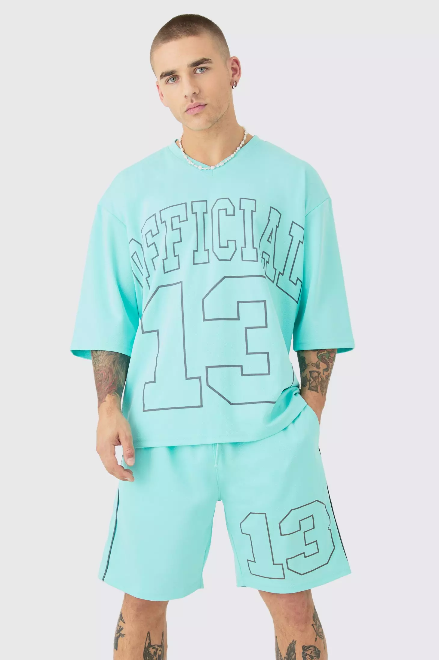 Oversized 1/2 Sleeve T-shirt & Short Set Aqua