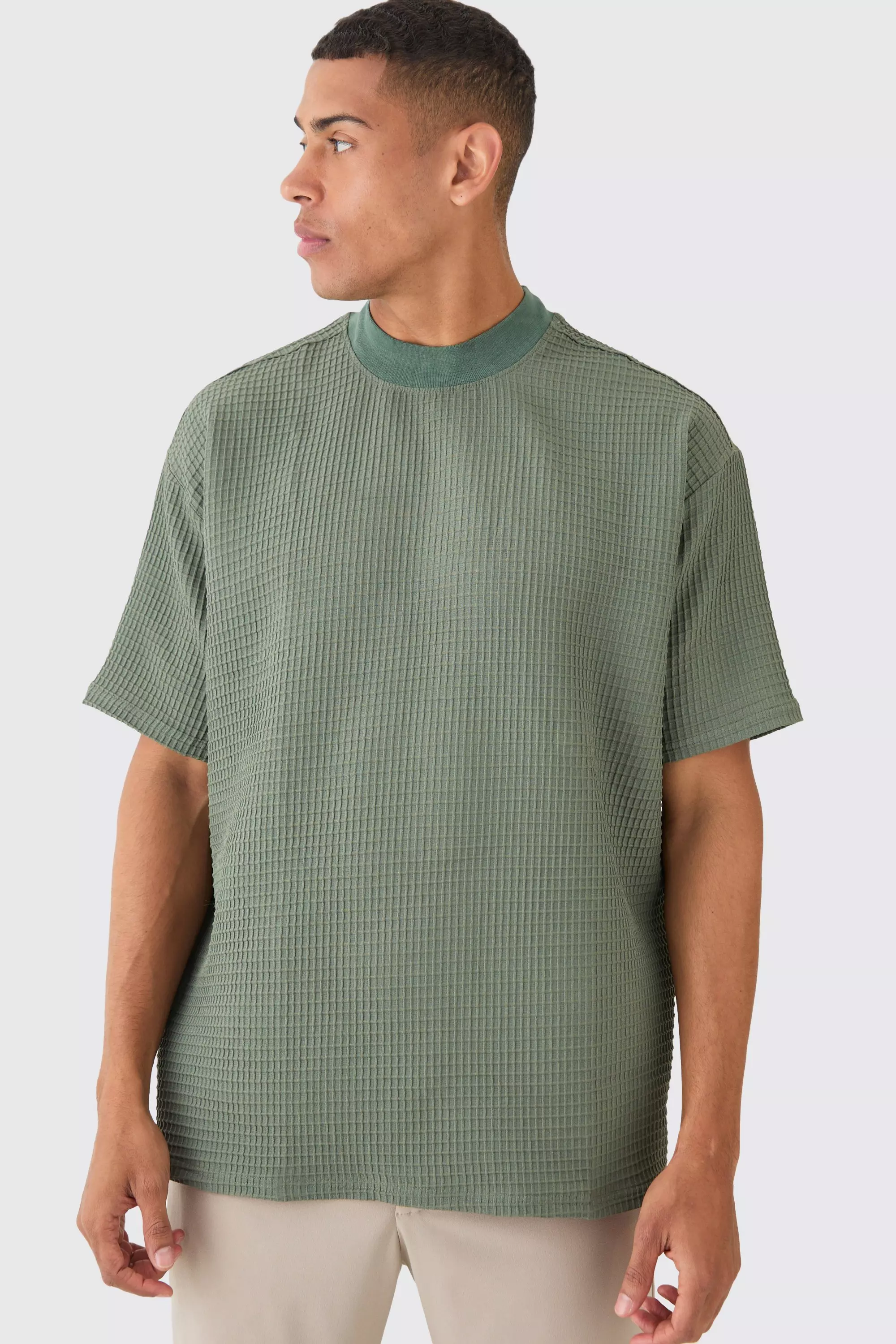 T-shirt oversize effet gaufré, Olive autre image