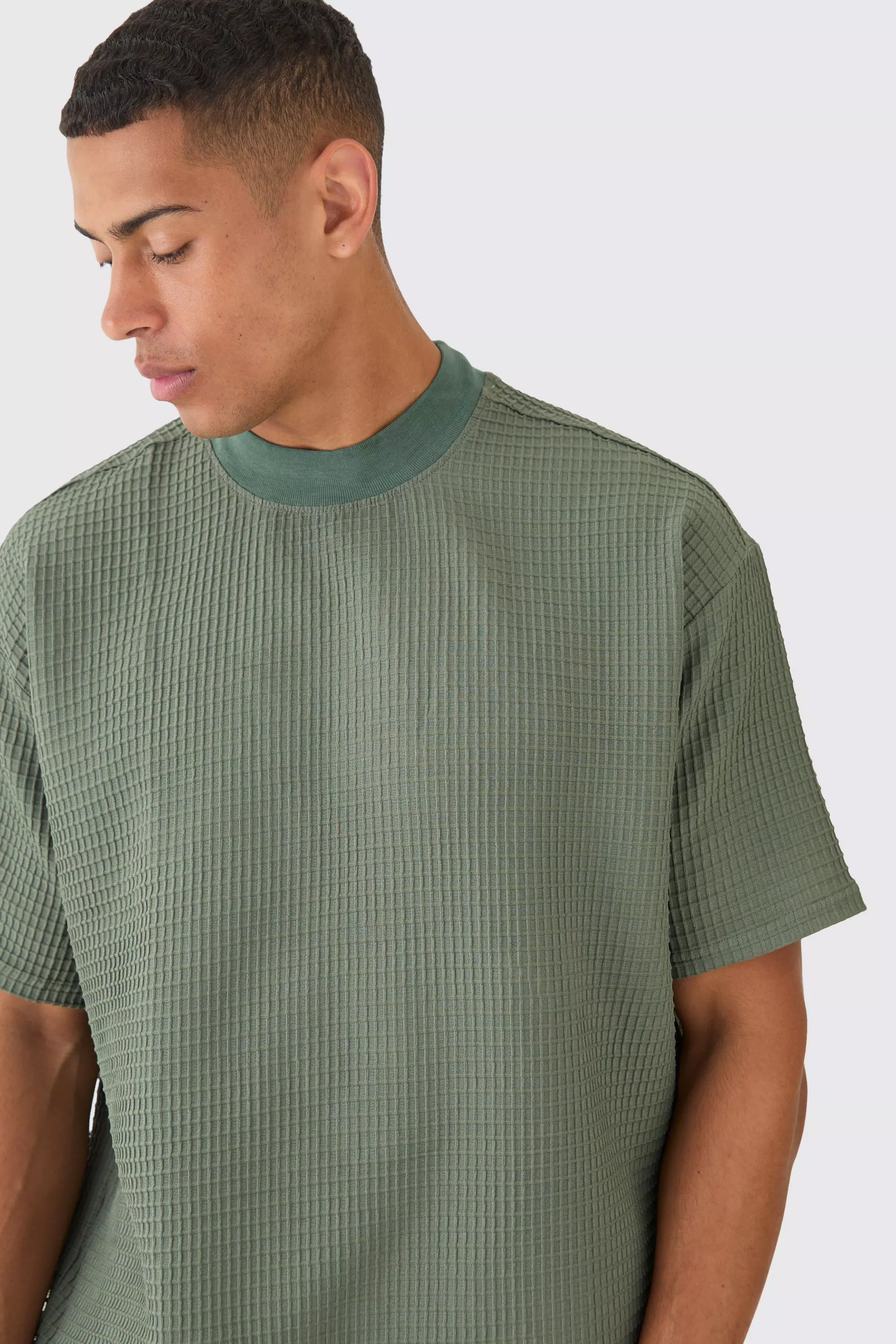 T-shirt oversize effet gaufré, Olive autre image
