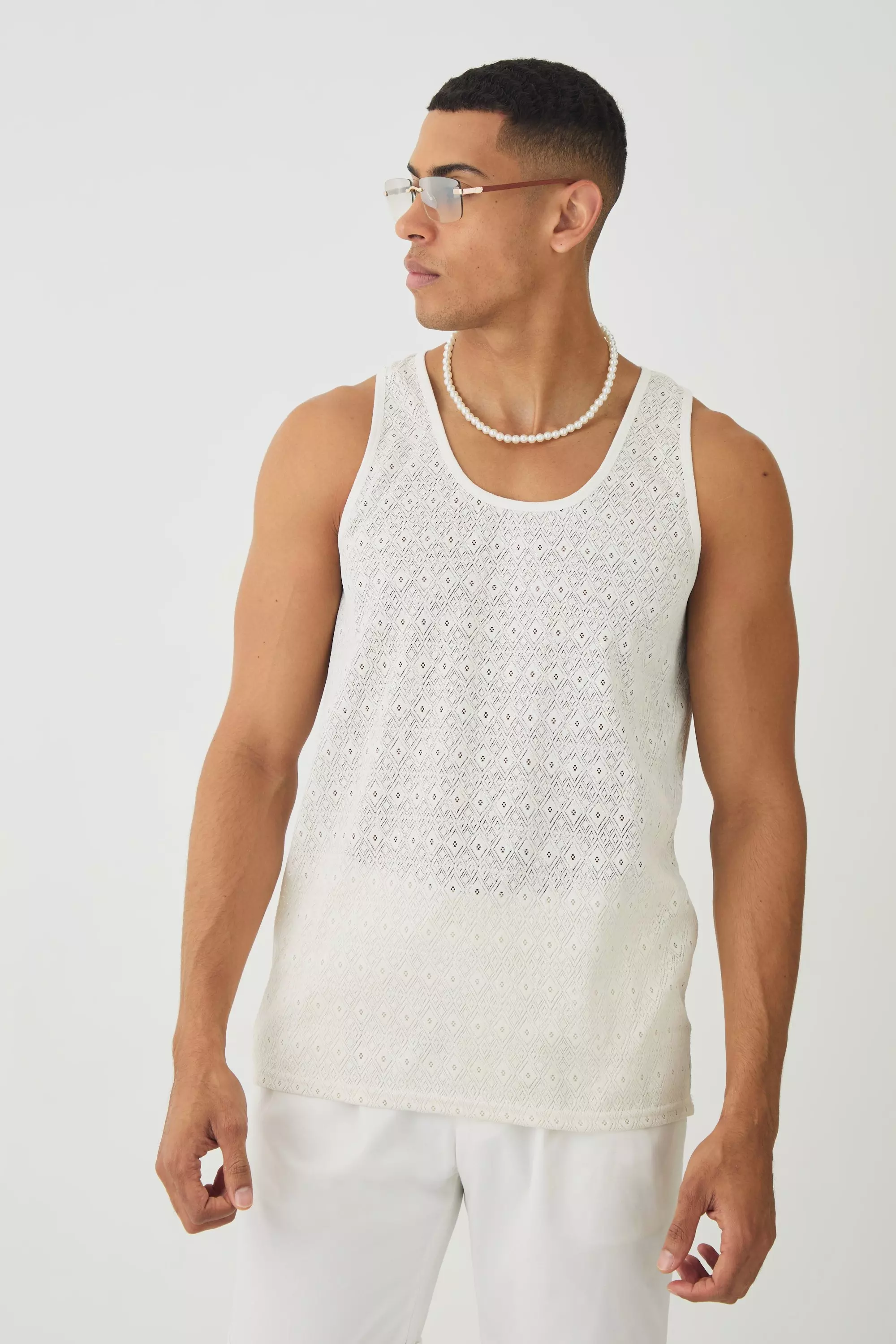 Ecru White Diamond Crochet Vest