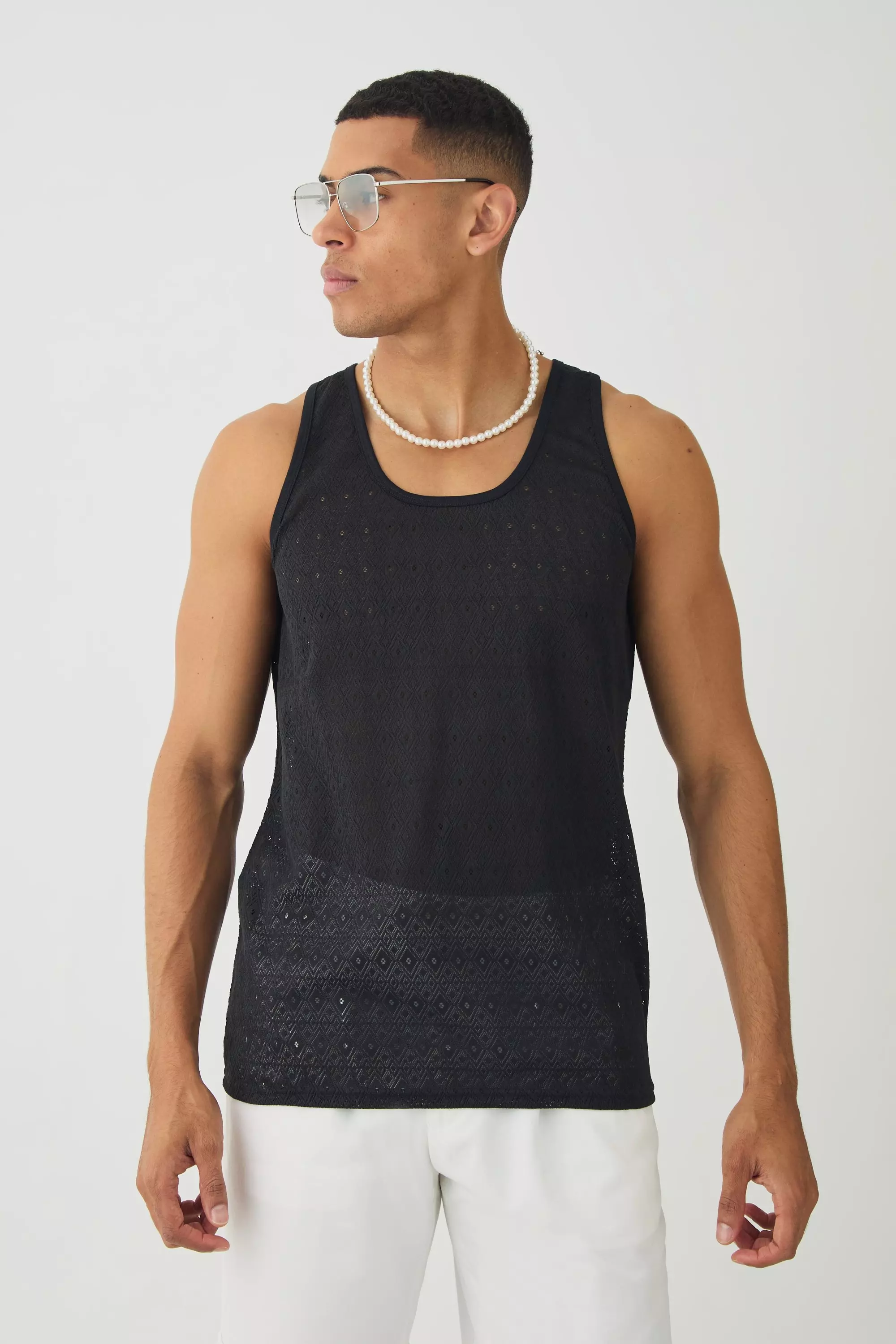 Diamond Crochet Vest Black