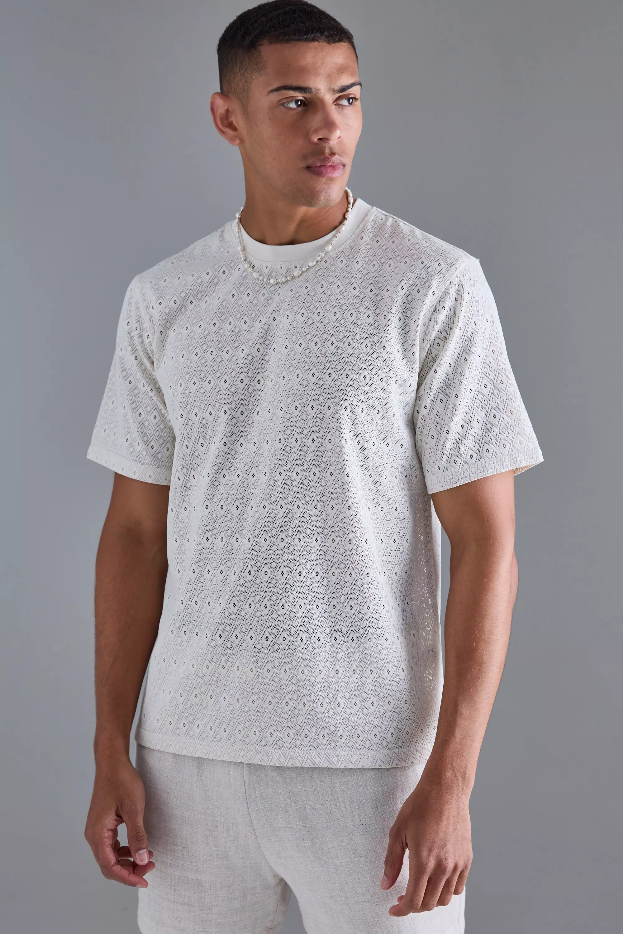 Diamond Crochet T-shirt Ecru