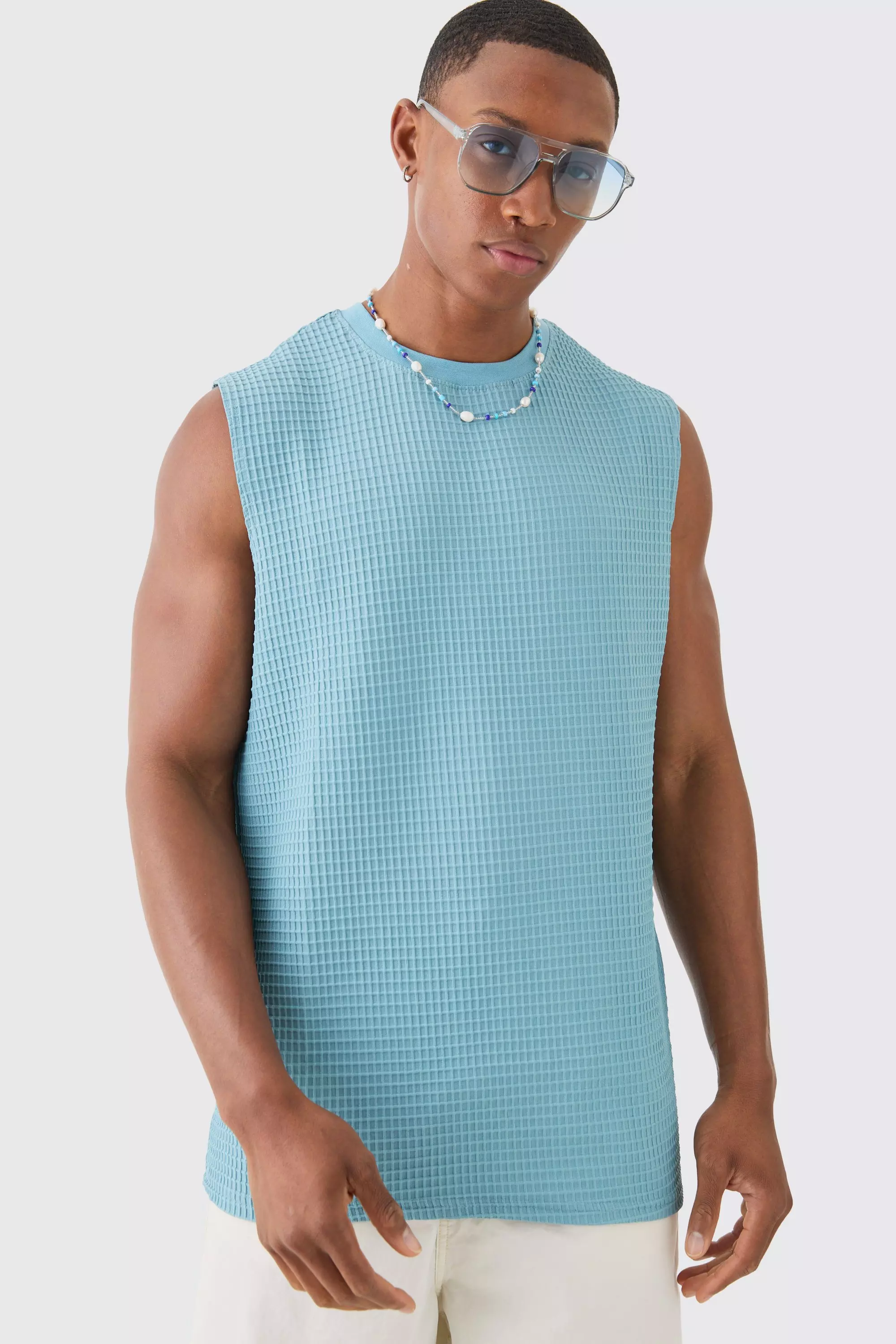 Waffle Tank Dusty blue