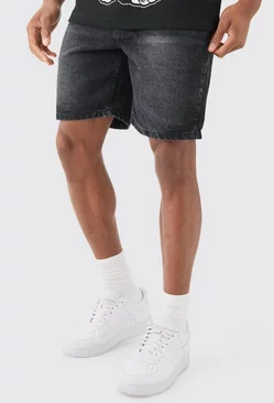 Grey Slim Rigid Denim Shorts In Charcoal