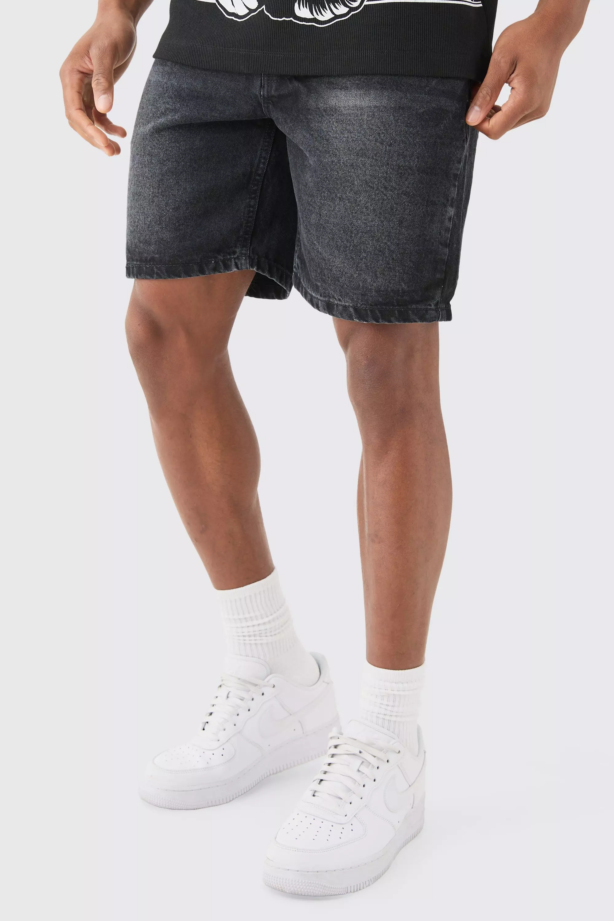 Slim Rigid Denim Shorts In Charcoal Charcoal