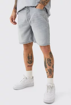Relaxed Rigid Denim Shorts In Light Grey Light grey