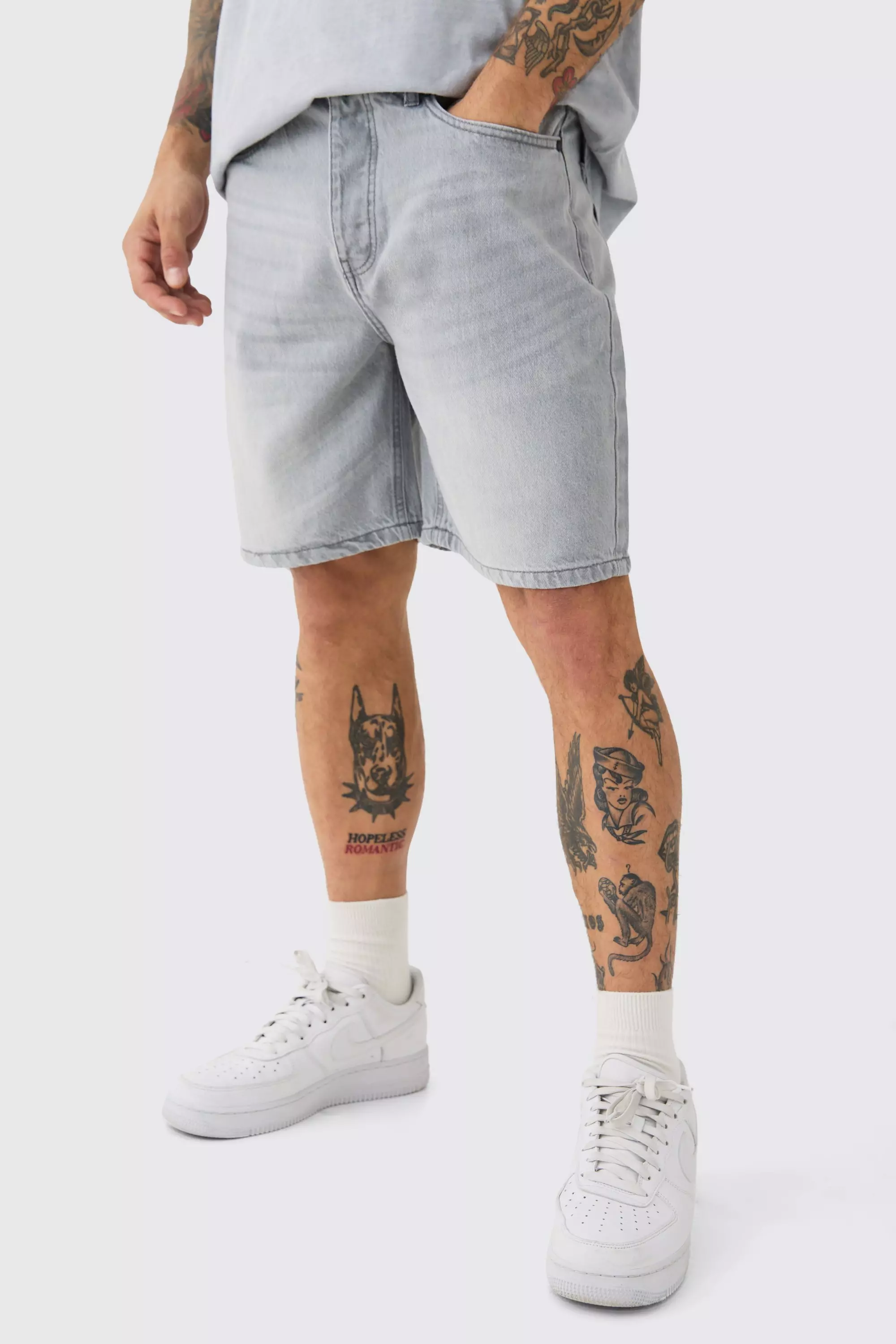 Grey Relaxed Rigid Denim Shorts In Light Grey