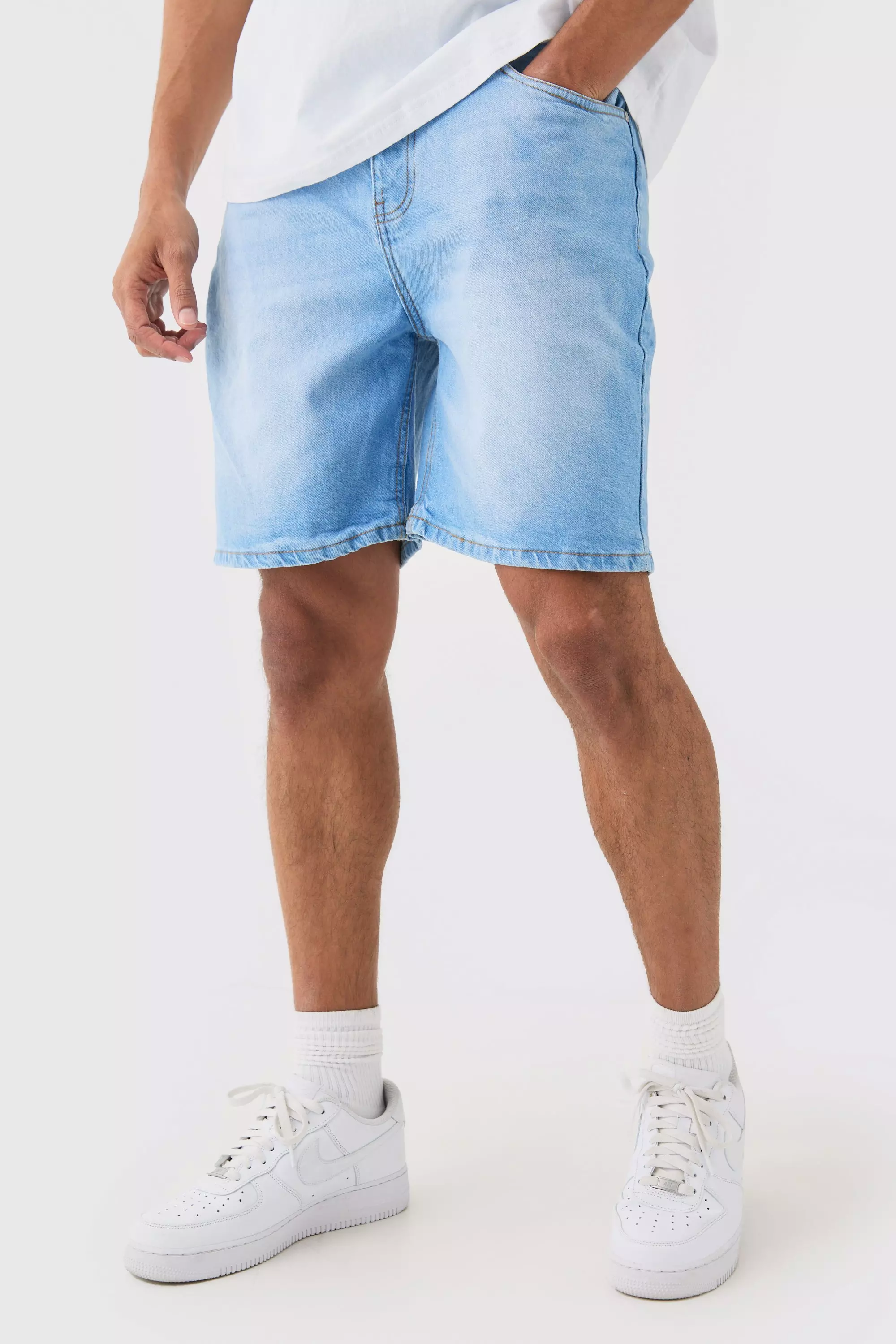 Relaxed Rigid Denim Shorts In Light Blue Light blue