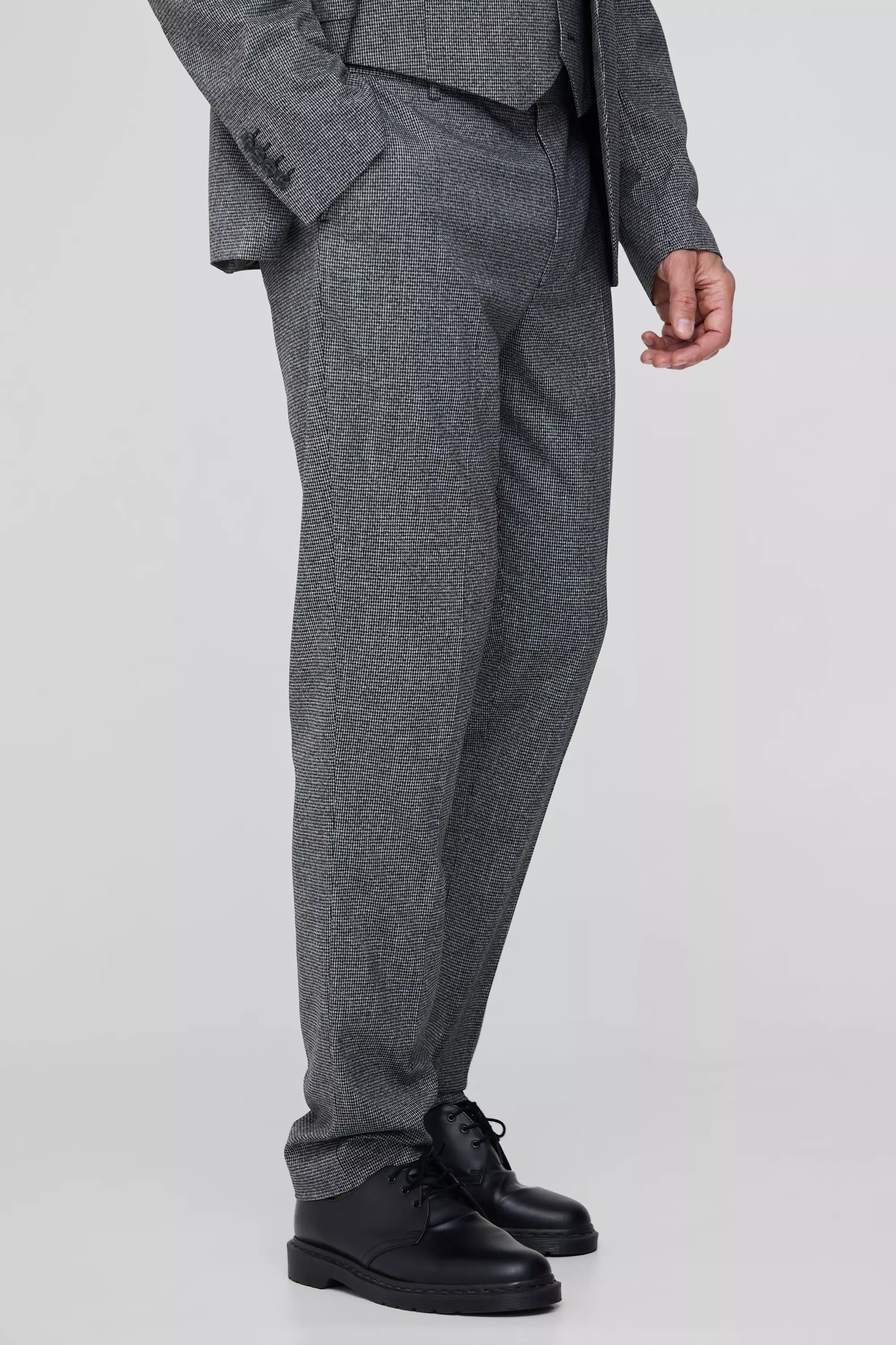 Tall Mini Dogtooth Slim Fit Dress Pants Grey