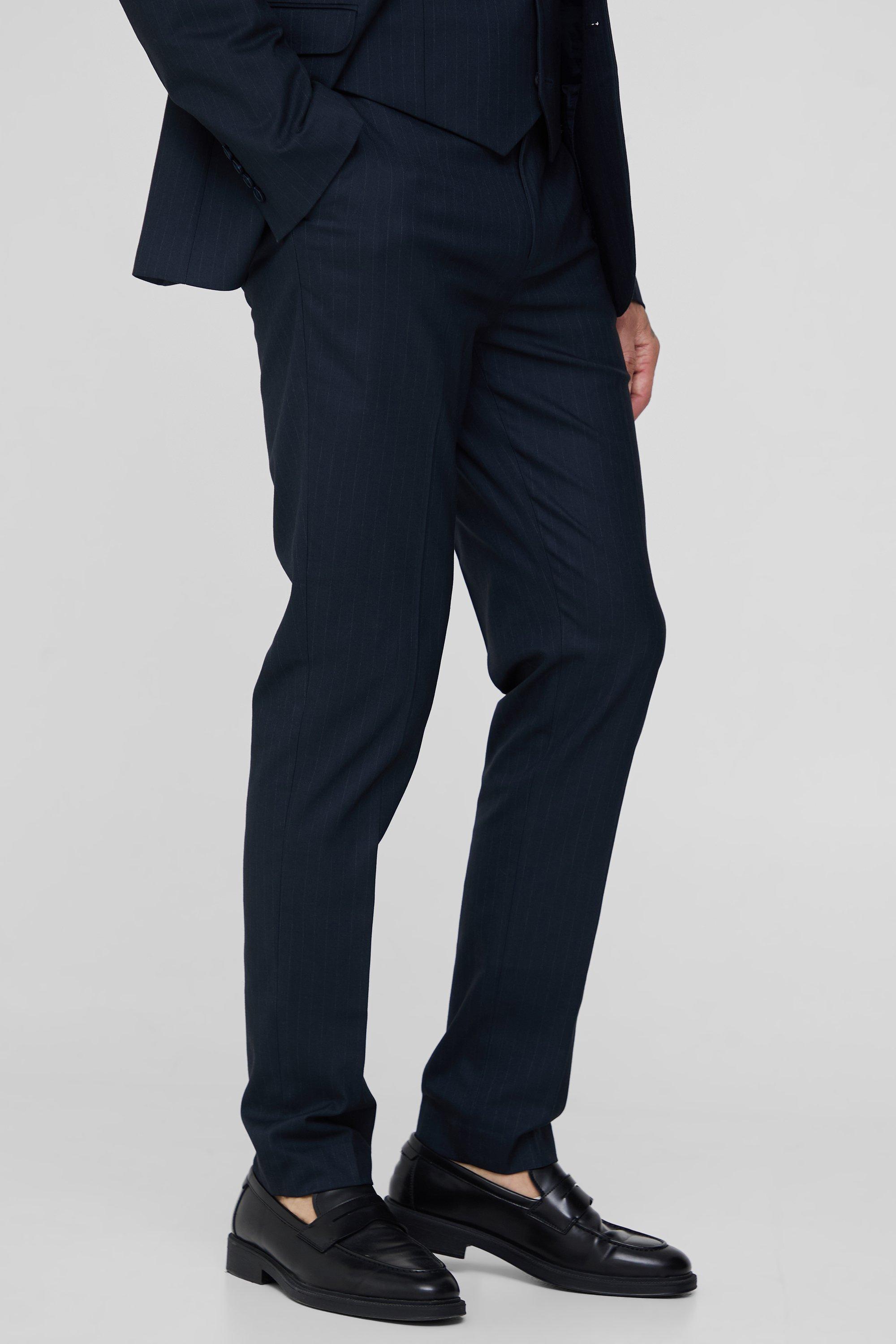 Navy Tall Marineblauwe Slim Fit Pantalons Met Krijtstrepen