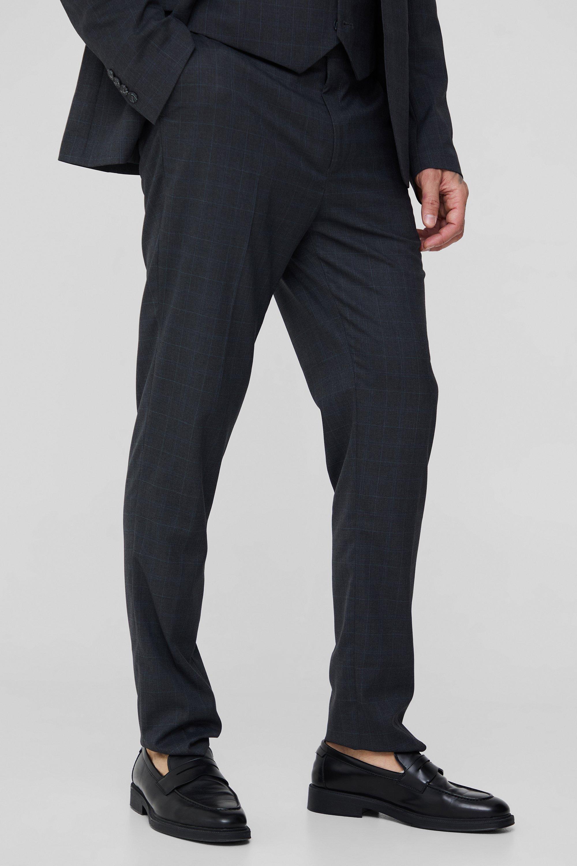 Tall Charcoal Plaid Slim Fit Dress Pants