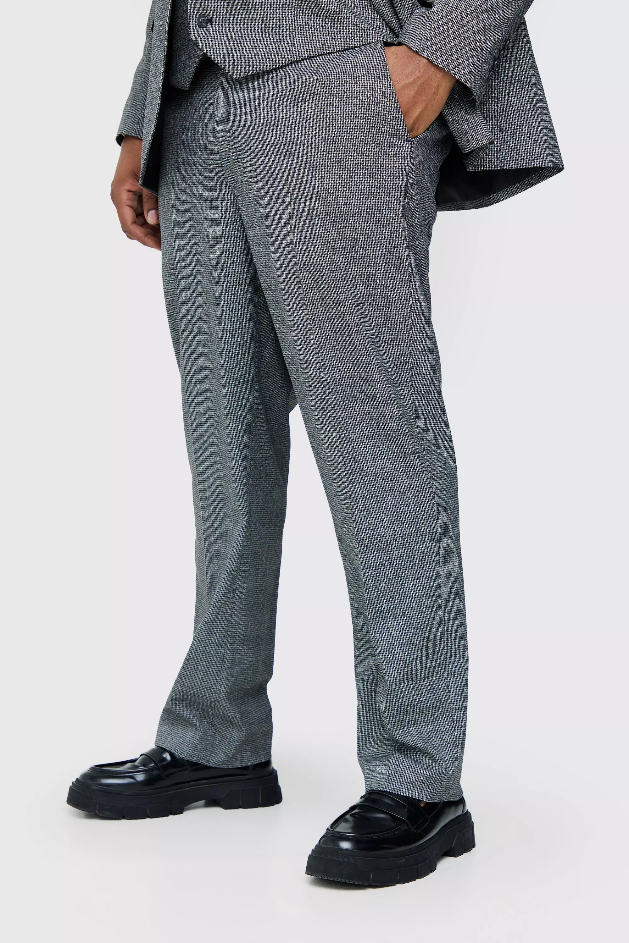 Plus Mini Dogtooth Regular Fit Suit Trouser Grey