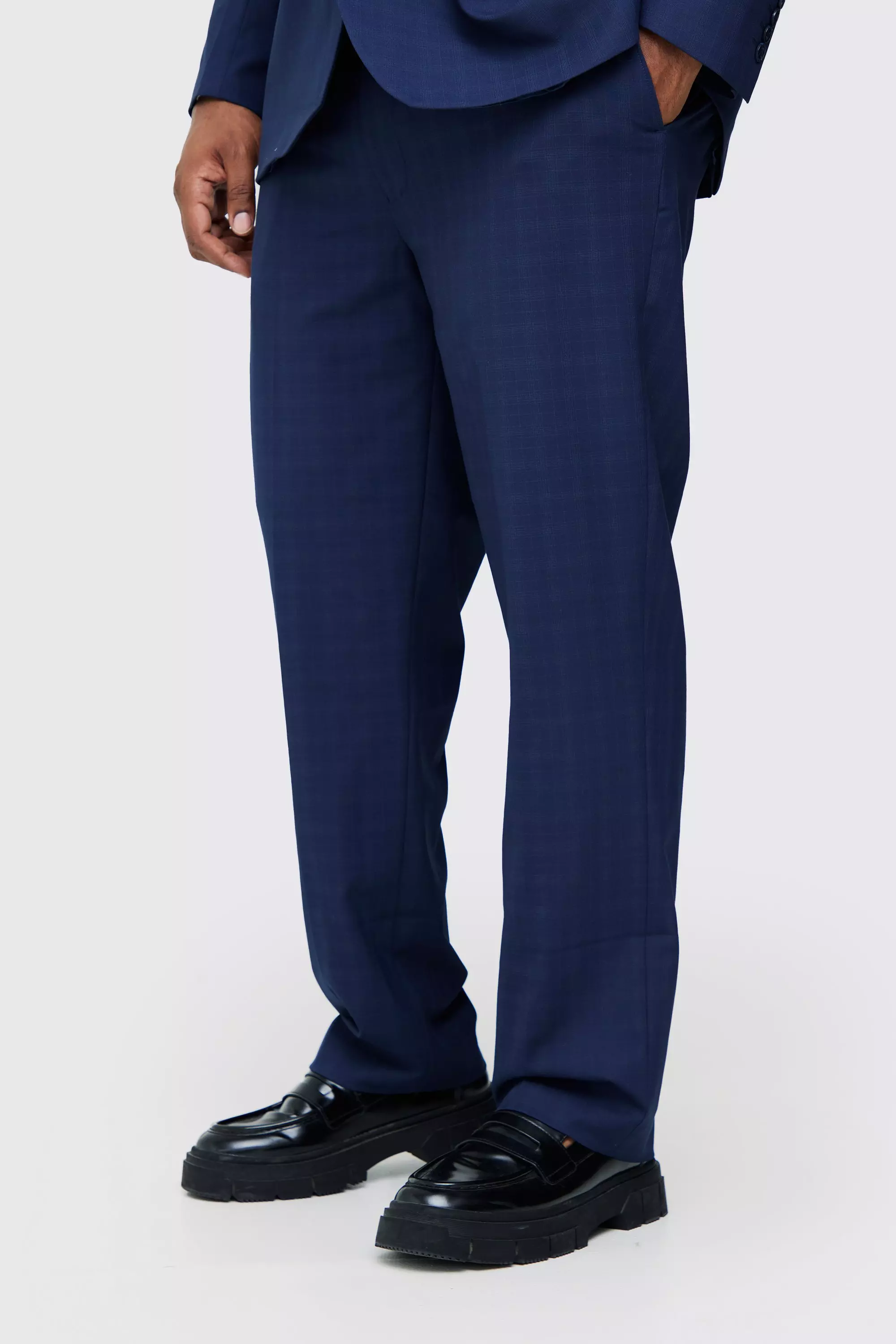 Pantaloni Completo Taglie Forti A Quadri Blu Scuro Regular Fit, Dark blue immagine alternativa