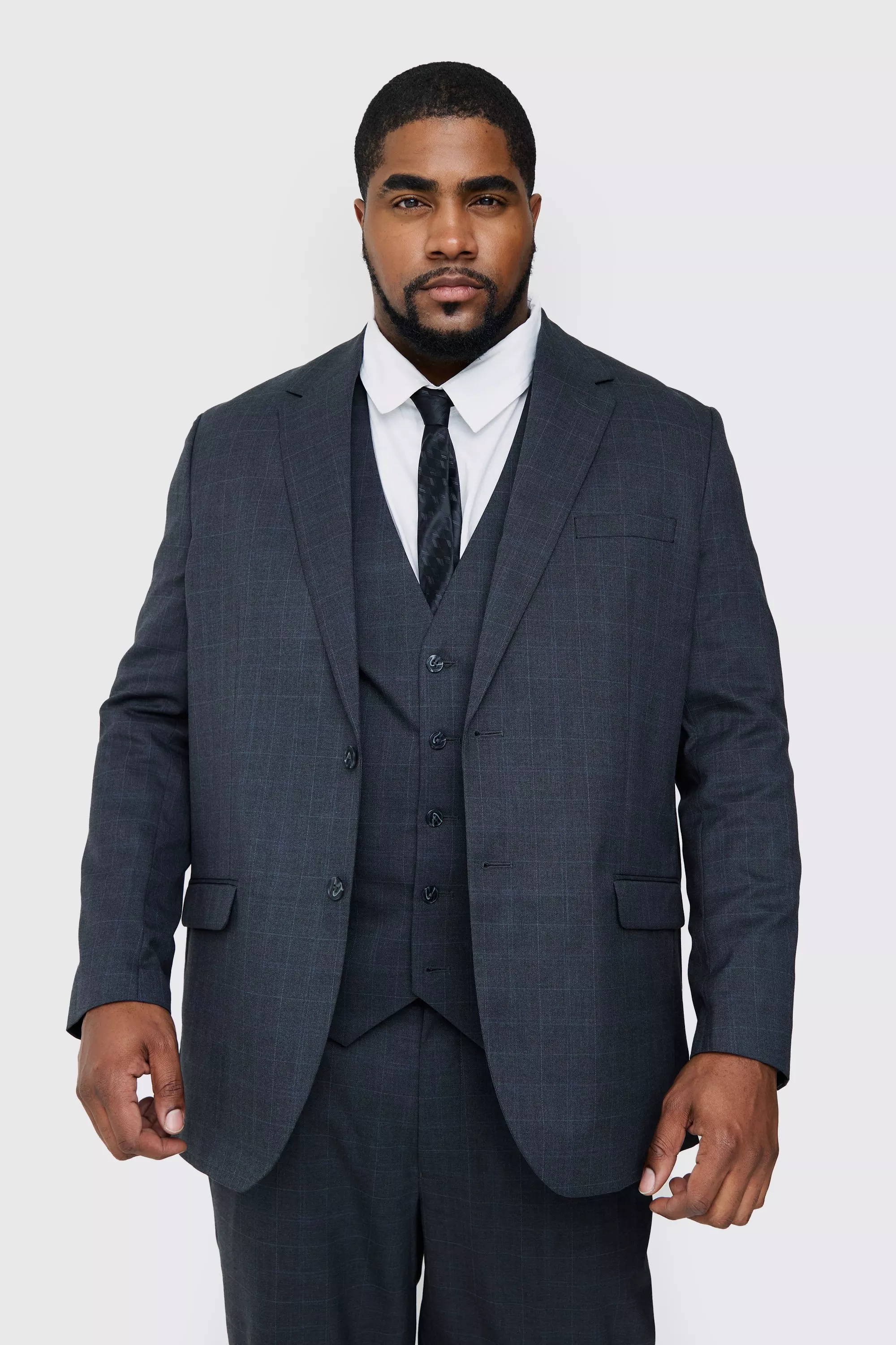 Plus Charcoal Check Single Breasted Regular Fit Suit Jacket Charcoal