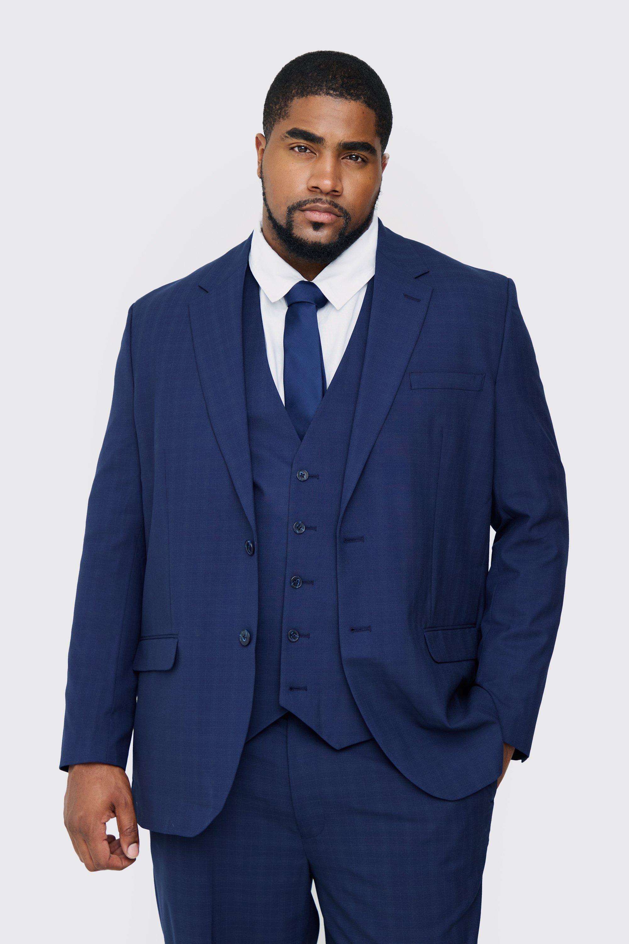 Plus Dark Blue Check Single Breasted Regular Fit Suit Jacket