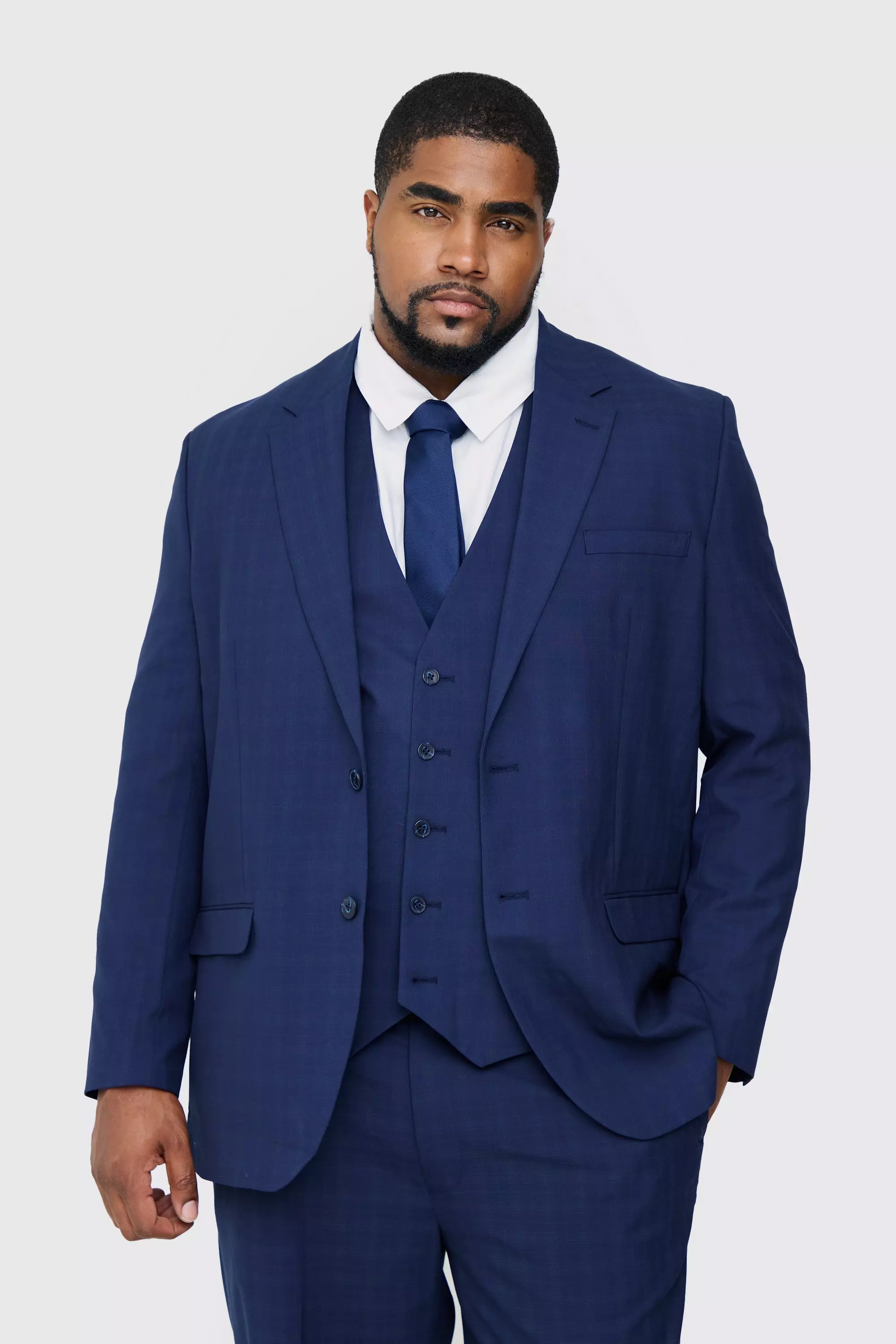 Pantaloni Completo Taglie Forti A Quadri Blu Scuro Regular Fit, Dark blue immagine alternativa
