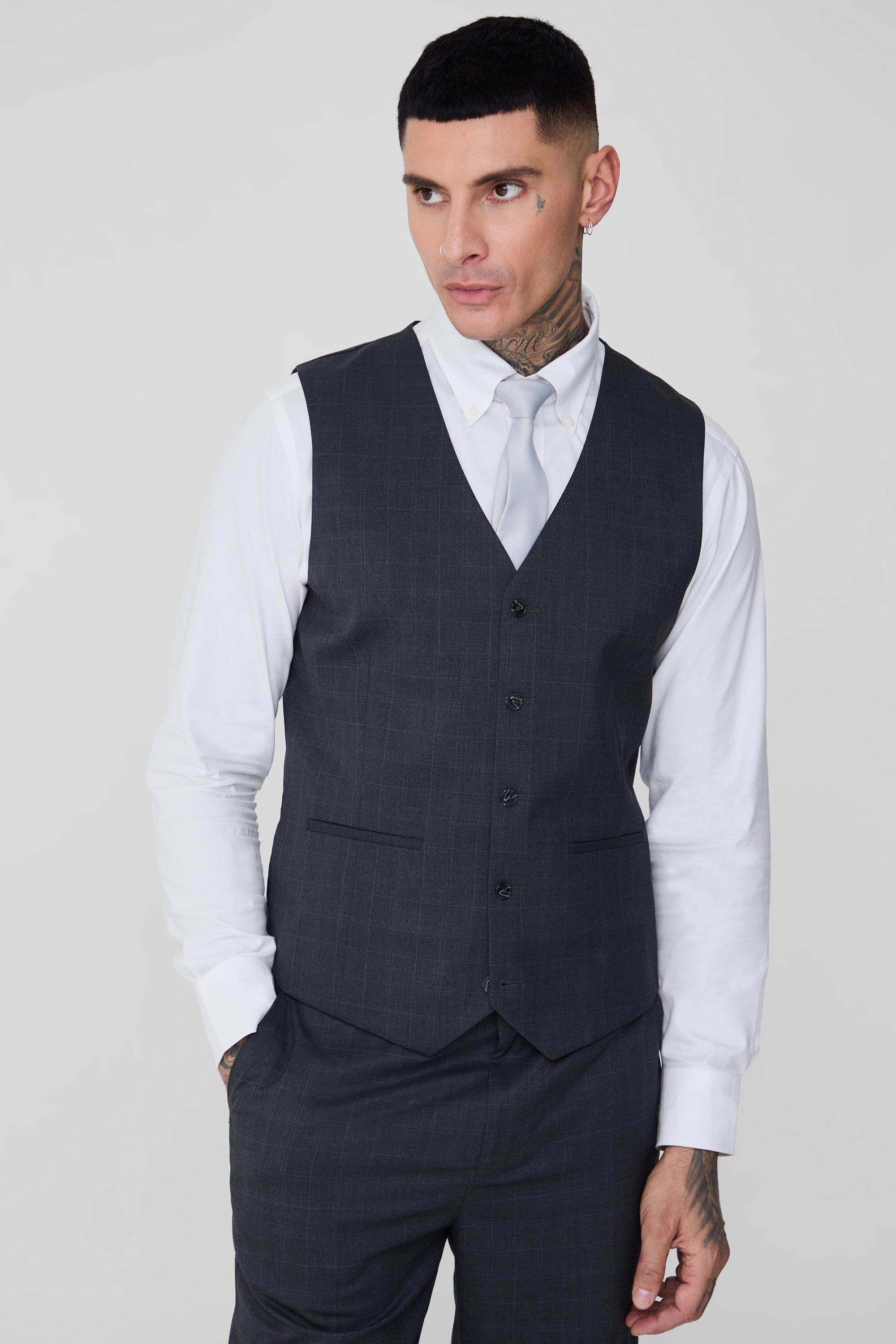 Tall Charcoal Plaid Vest